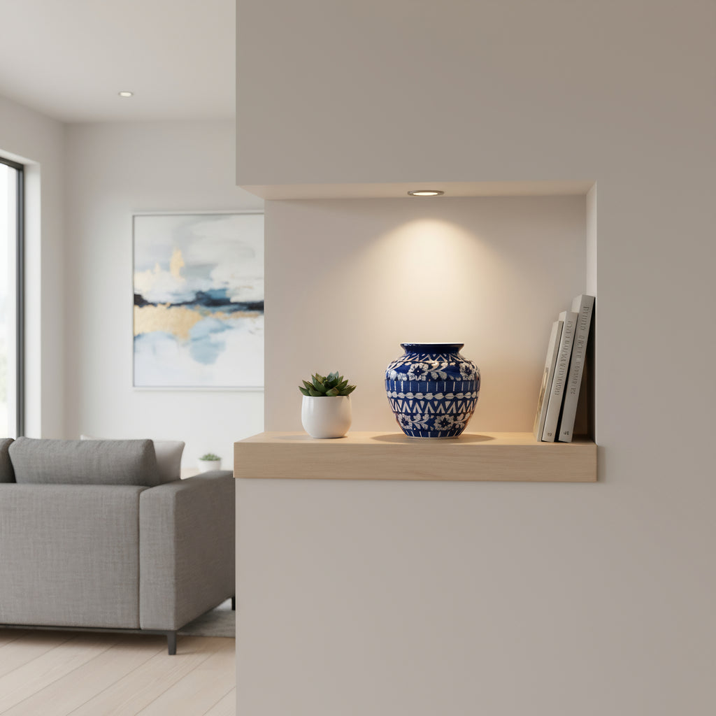 9″ Apple-Shaped Blue Striped Vase