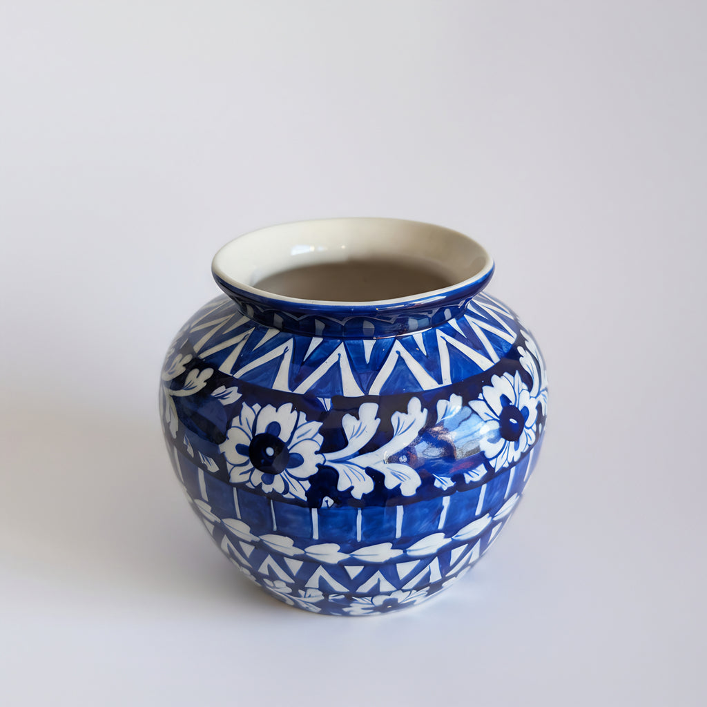 9″ Apple-Shaped Blue Striped Vase