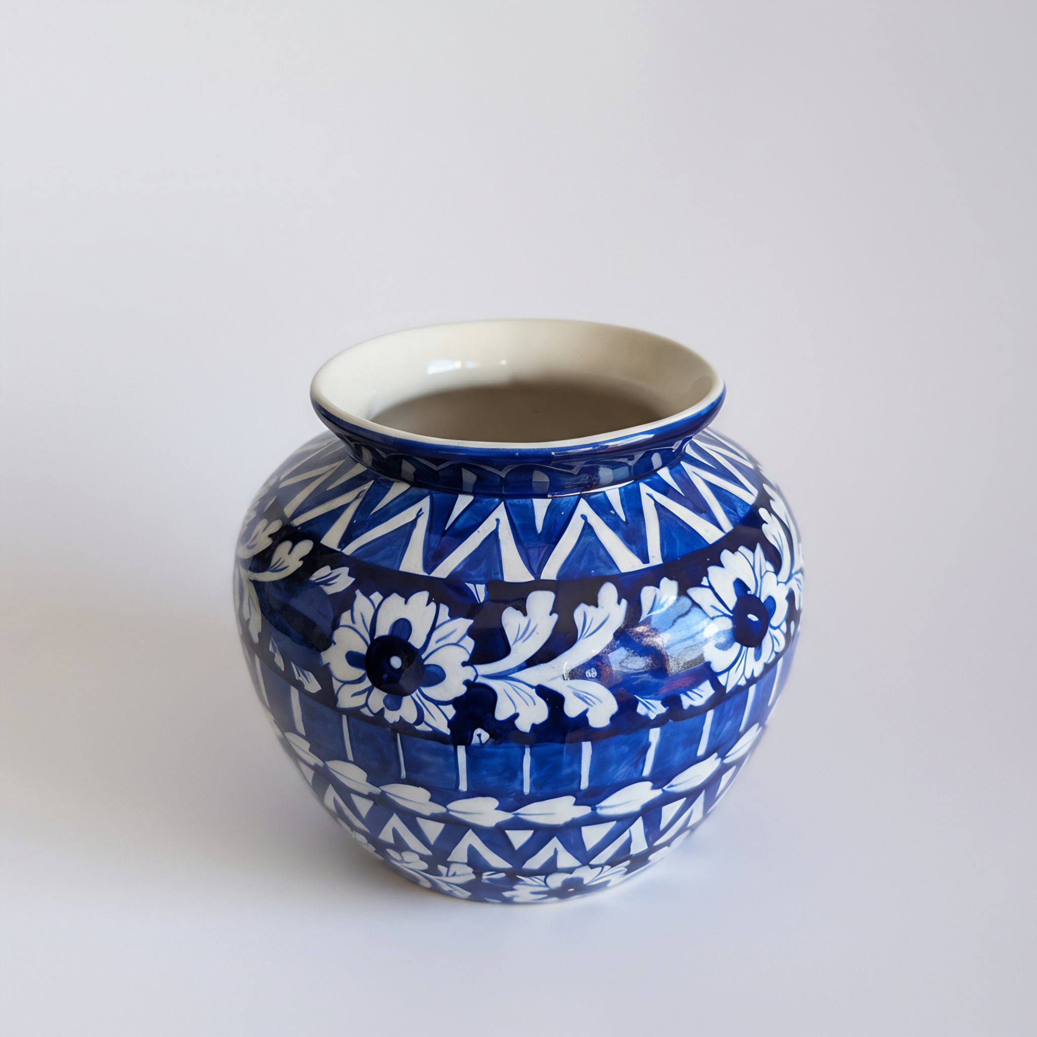 9″ Apple-Shaped Blue Striped Vase