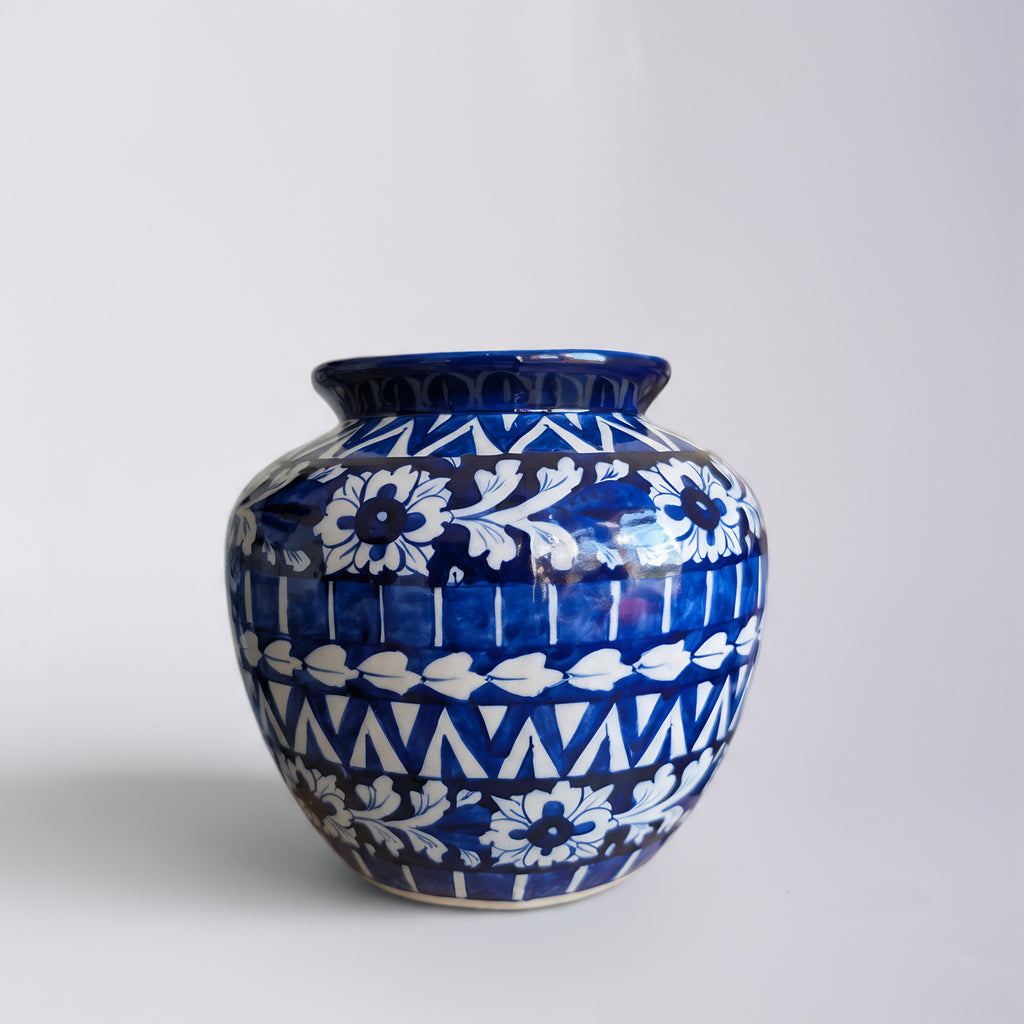 9″ Apple-Shaped Blue Striped Vase