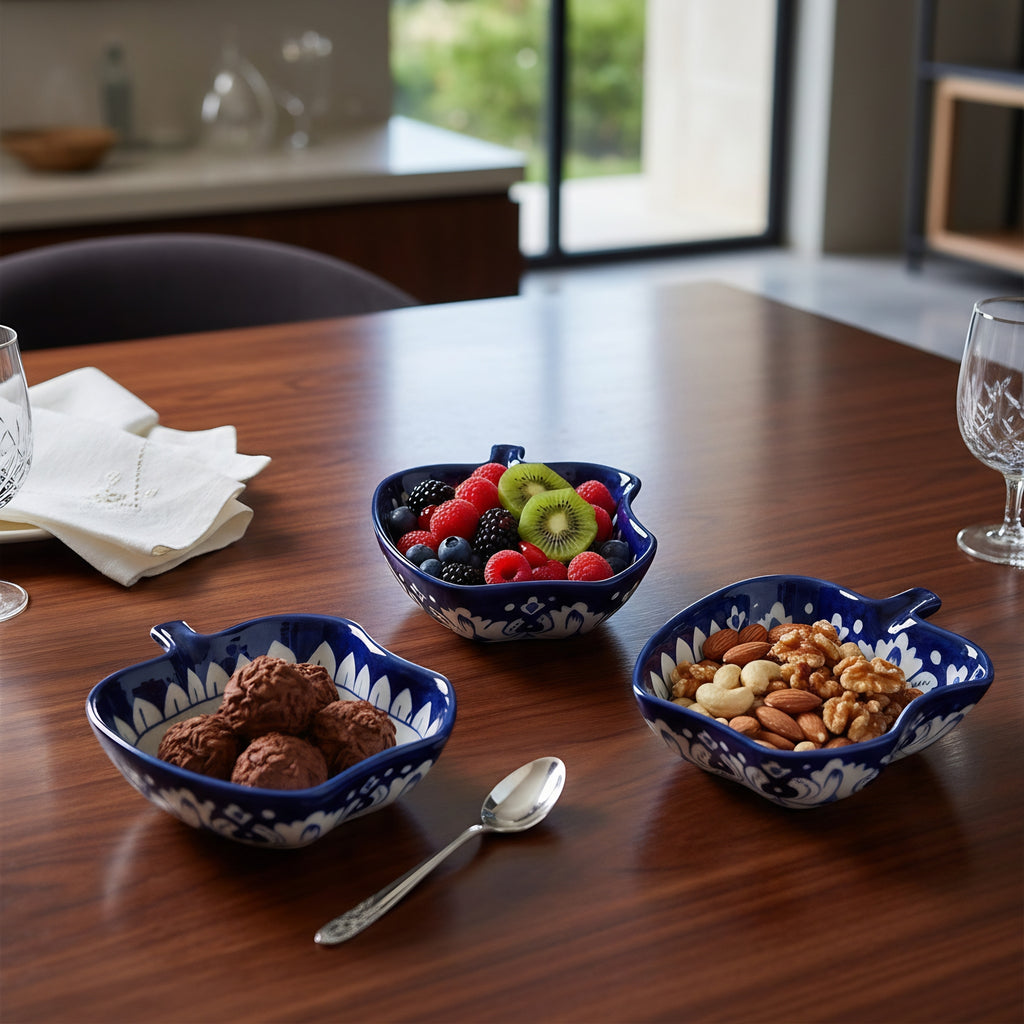 Pakistani blue pottery apple shaped bowls — traditional Multani ceramic art — Craftan Pakistan