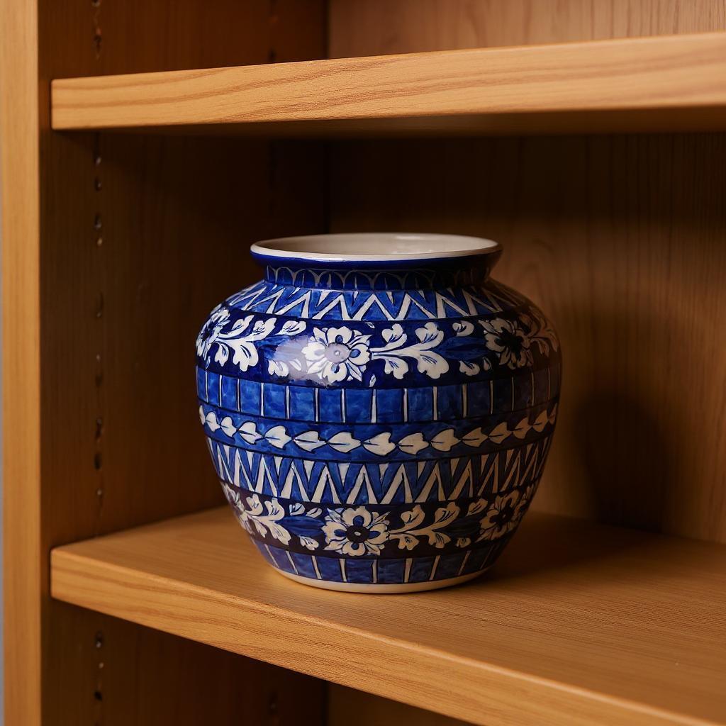 9″ Apple-Shaped Blue Striped Vase