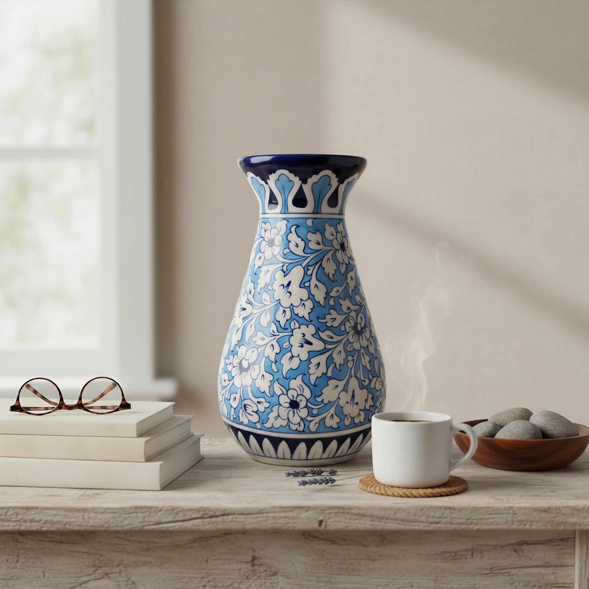 12-Inch Multani Blue Pottery Vase – Hand-Painted Ceramic Decor