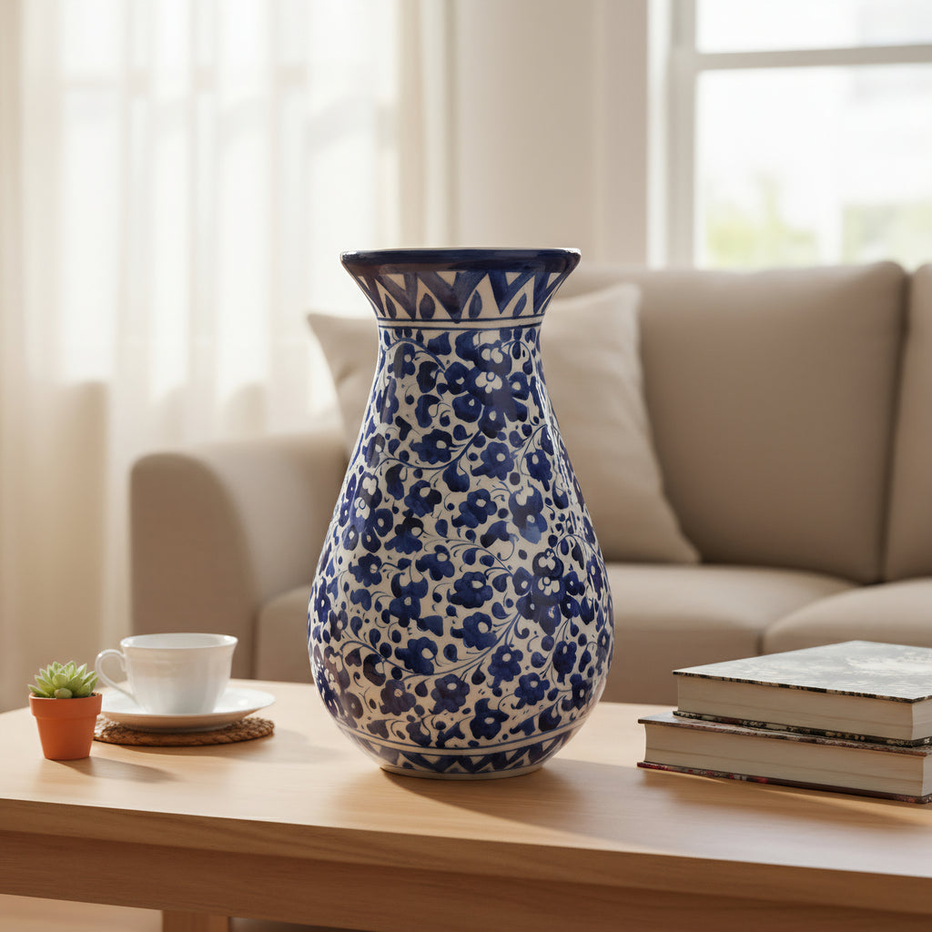 12-Inch Multani Blue Pottery Vase – Hand-Painted Ceramic Decor