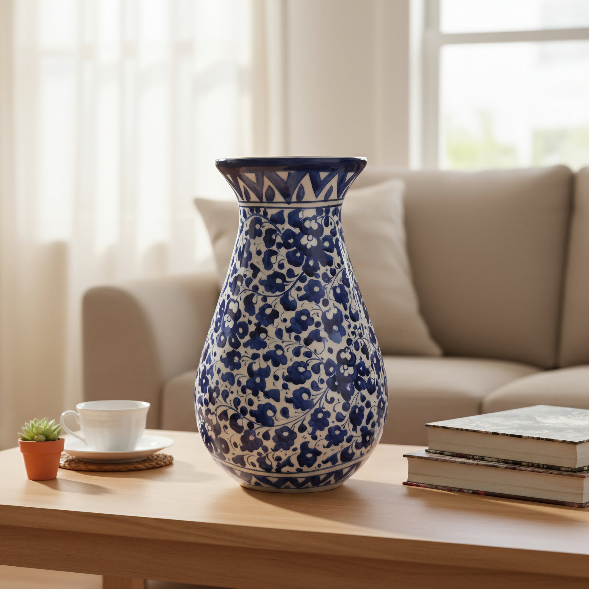 12-Inch Multani Blue Pottery Vase – Hand-Painted Ceramic Decor