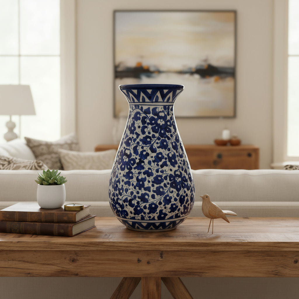 12-Inch Multani Blue Pottery Vase – Hand-Painted Ceramic Decor