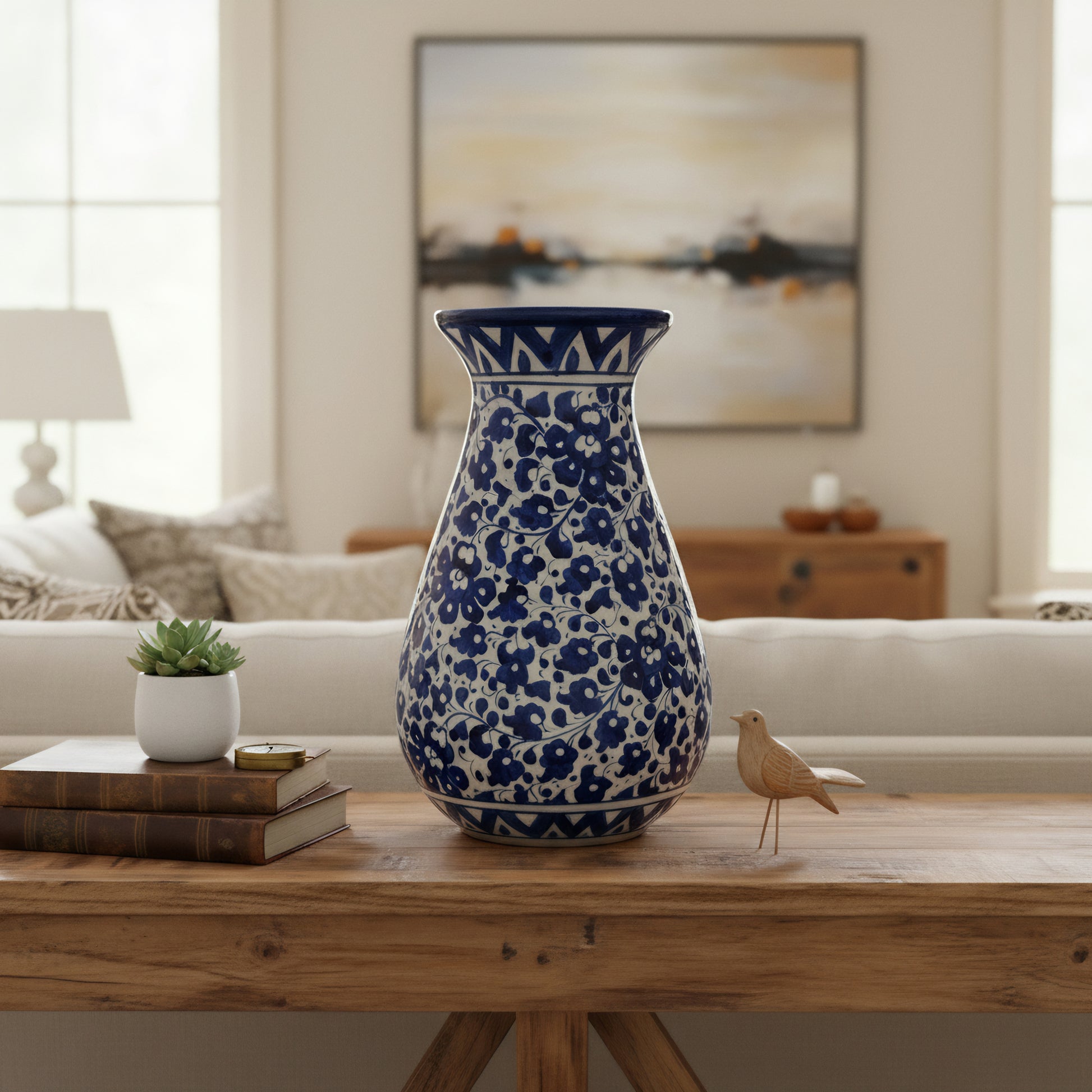 12-Inch Multani Blue Pottery Vase – Hand-Painted Ceramic Decor