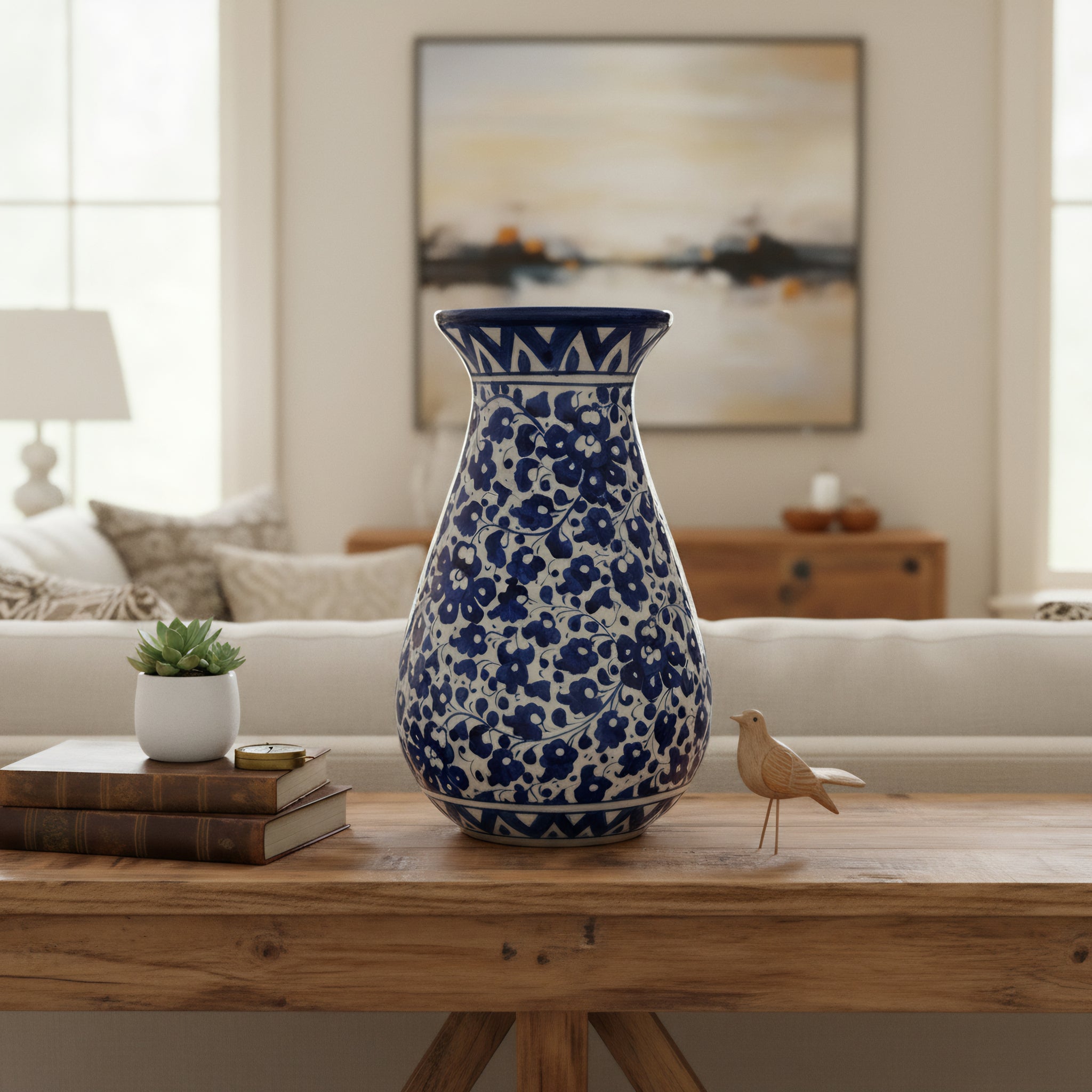 12-Inch Multani Blue Pottery Vase – Hand-Painted Ceramic Decor