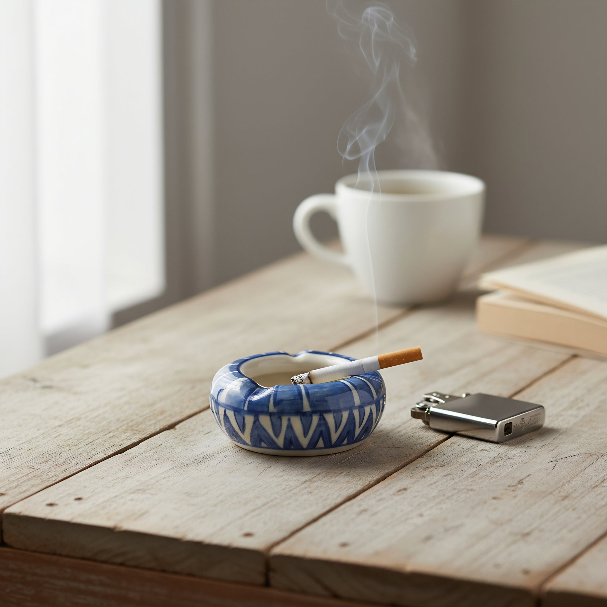 Blue Pottery Ashtray – Handcrafted Ceramic desk organizer & table accessory