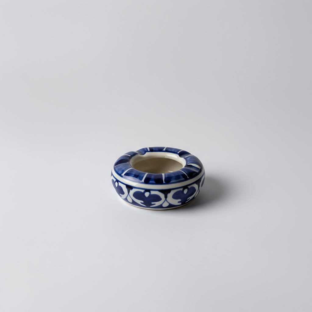 Blue Pottery Ashtray – Handcrafted Ceramic desk organizer & table accessory Floral design