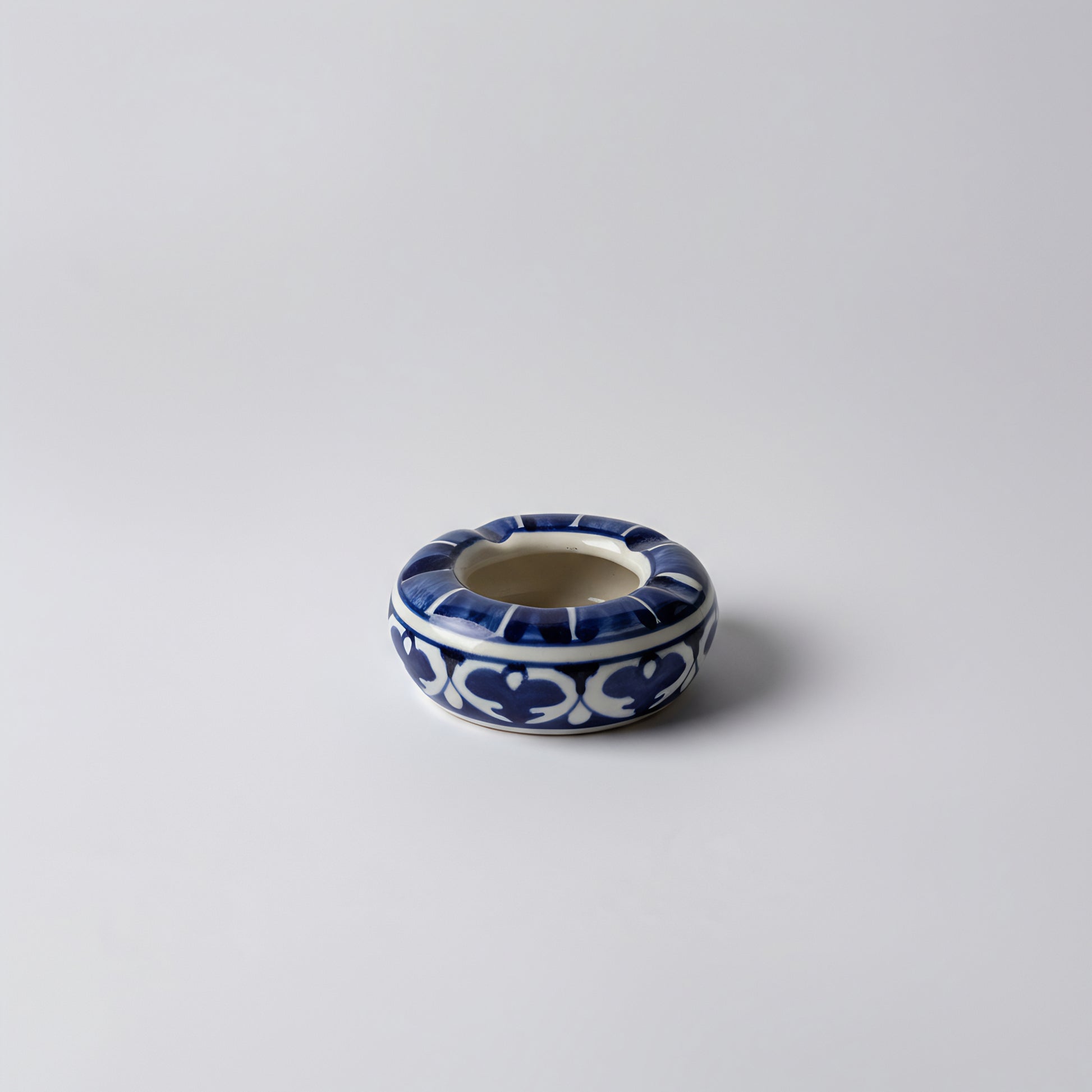 Blue Pottery Ashtray – Handcrafted Ceramic desk organizer & table accessory Floral design