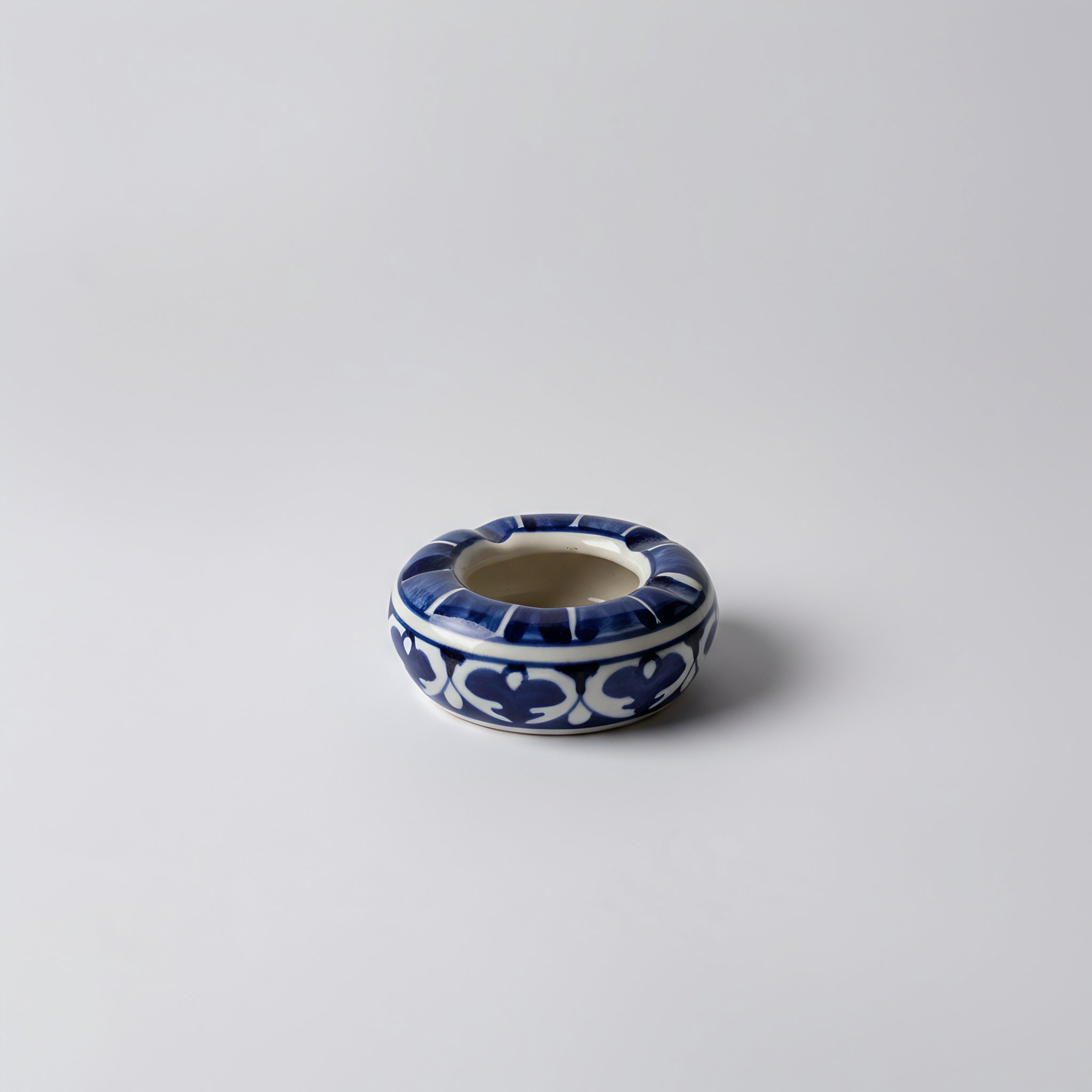 Blue Pottery Ashtray – Handcrafted Ceramic desk organizer & table accessory Floral design