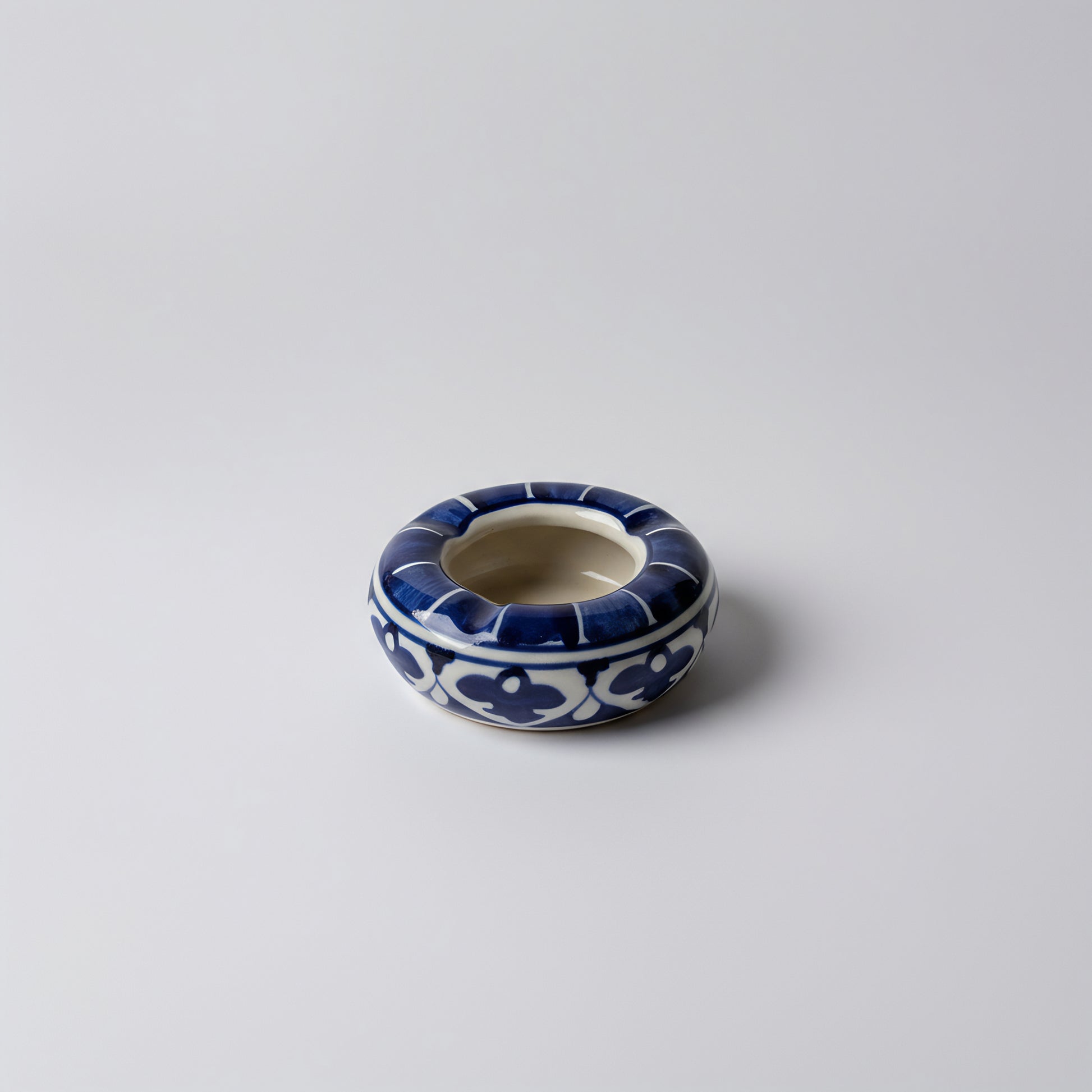 Blue Pottery Ashtray – Handcrafted Ceramic desk organizer & table accessory Floral design