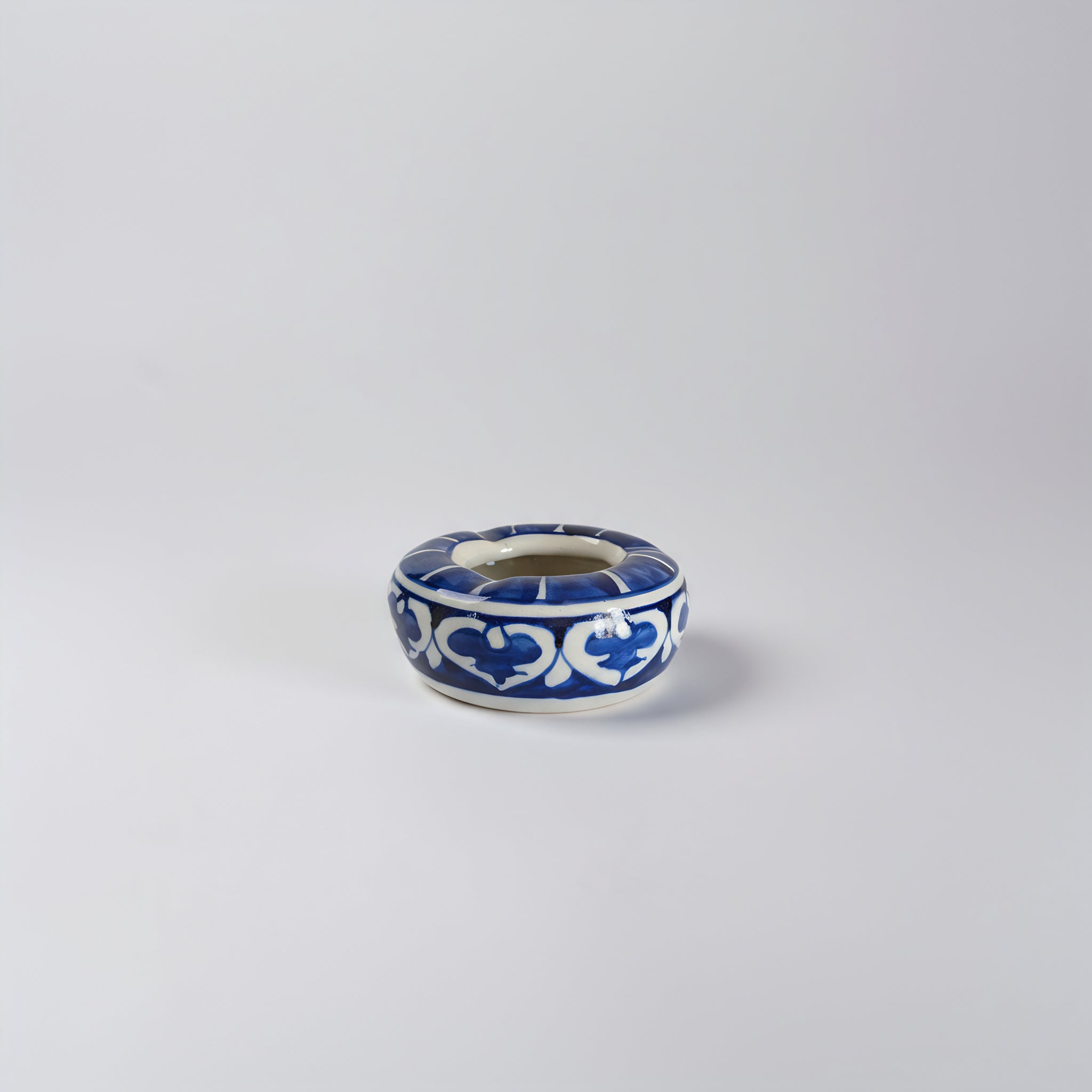 Blue Pottery Ashtray – Handcrafted Ceramic desk organizer & table accessory Floral design