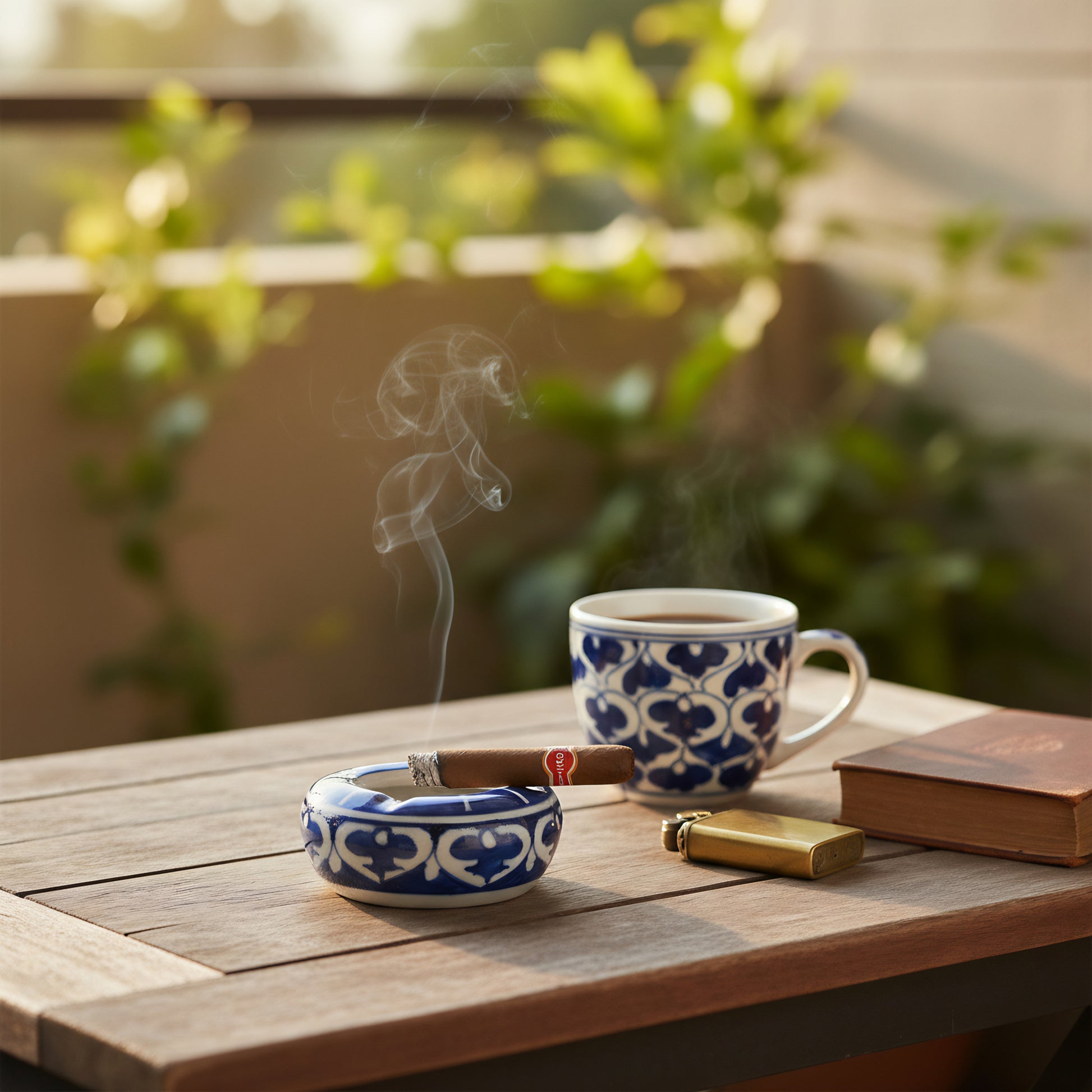 Blue Pottery Ashtray – Handcrafted Ceramic desk organizer & table accessory Floral design