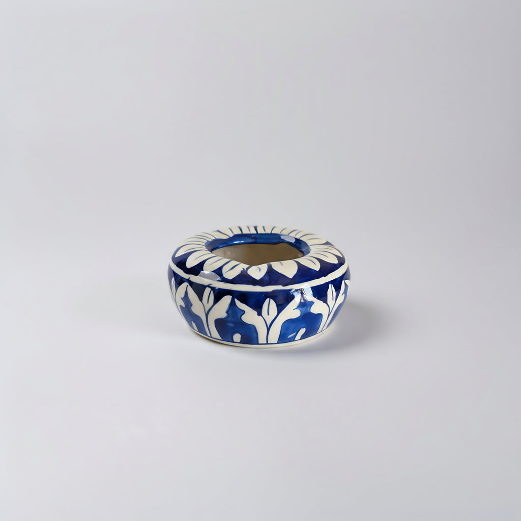 Blue Pottery Ashtray – Handcrafted Ceramic desk organizer & table accessory Floral motif