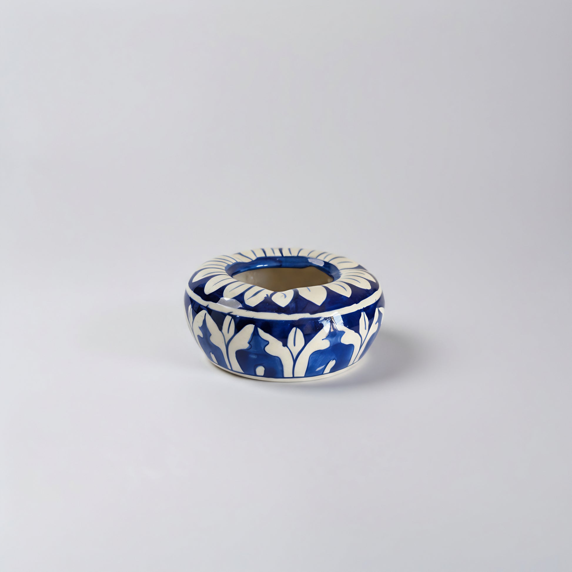 Blue Pottery Ashtray – Handcrafted Ceramic desk organizer & table accessory Floral motif