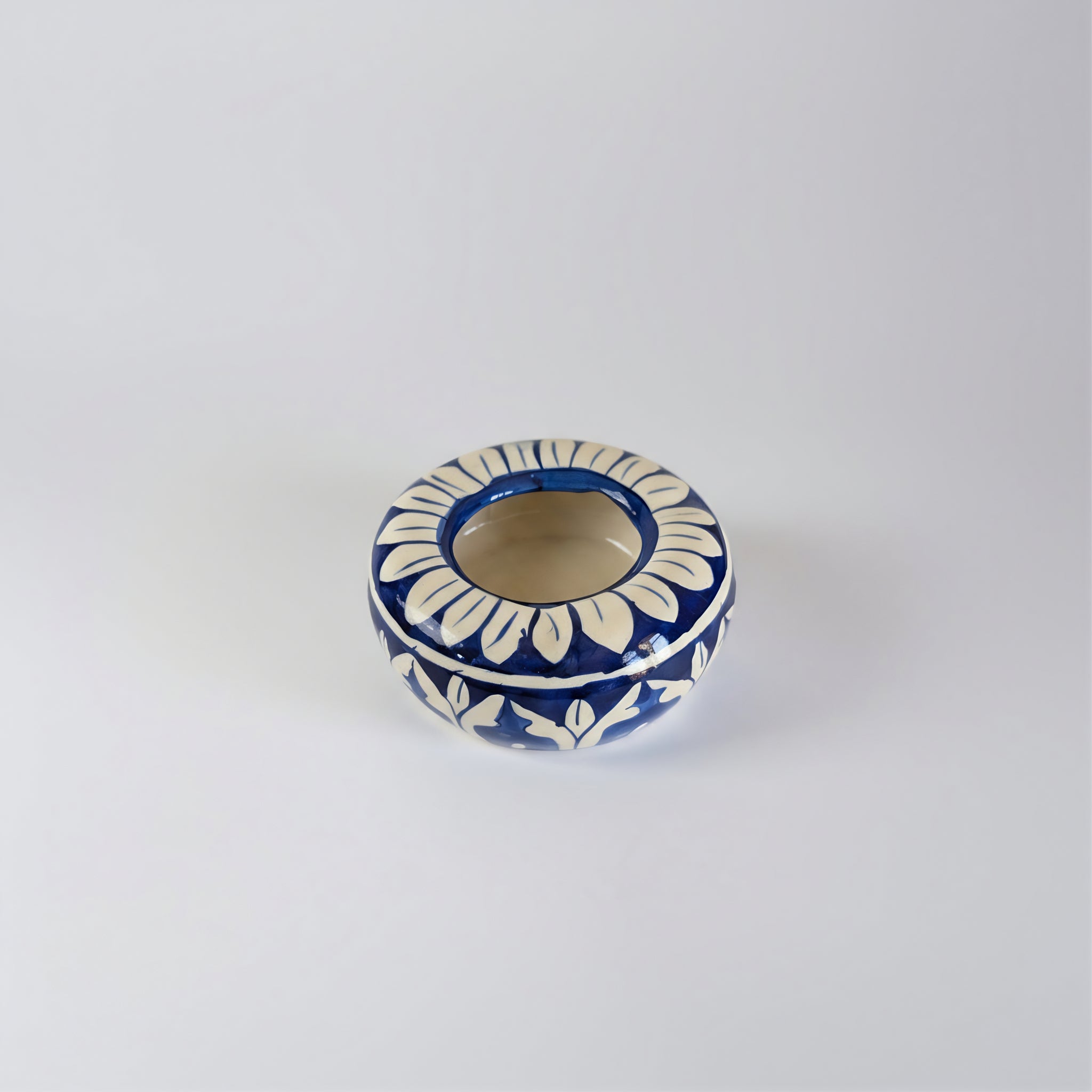 Blue Pottery Ashtray – Handcrafted Ceramic desk organizer & table accessory Floral motif