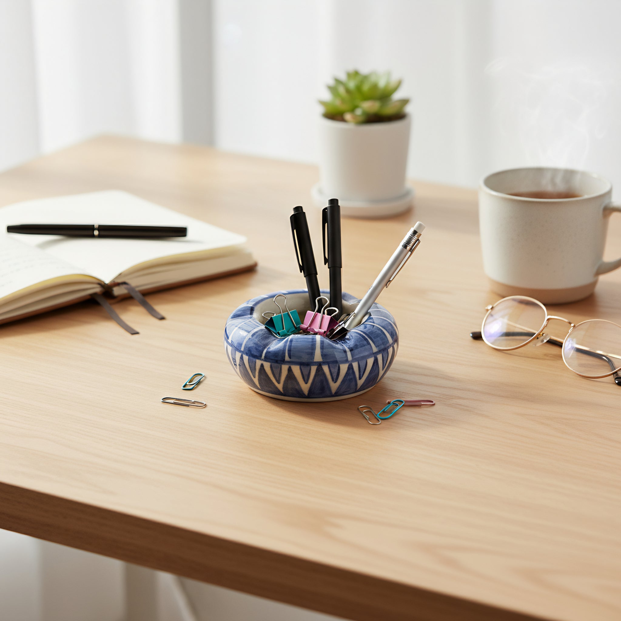 Blue Pottery Ashtray – Handcrafted Ceramic desk organizer & table accessory