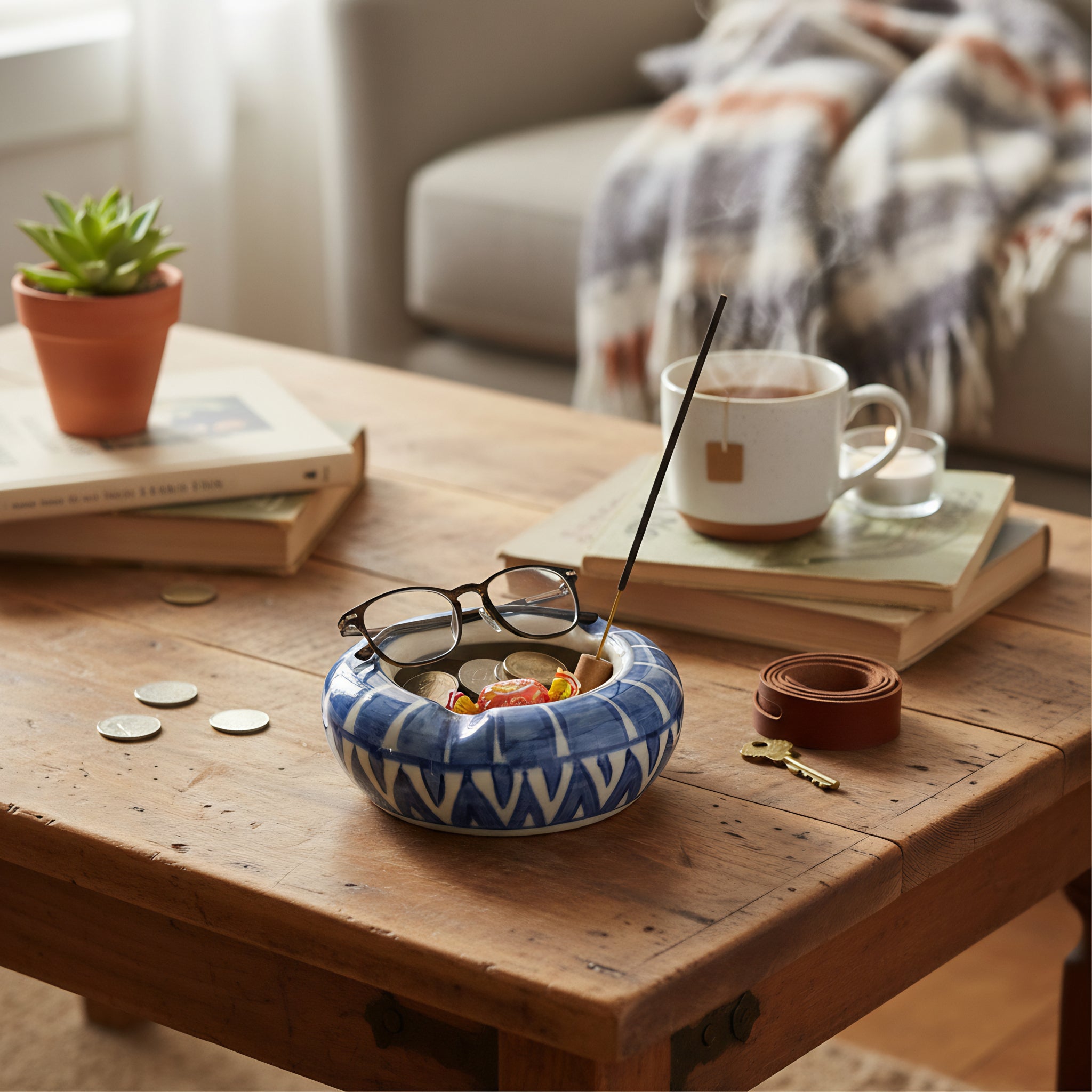 Blue Pottery Ashtray – Handcrafted Ceramic desk organizer & table accessory