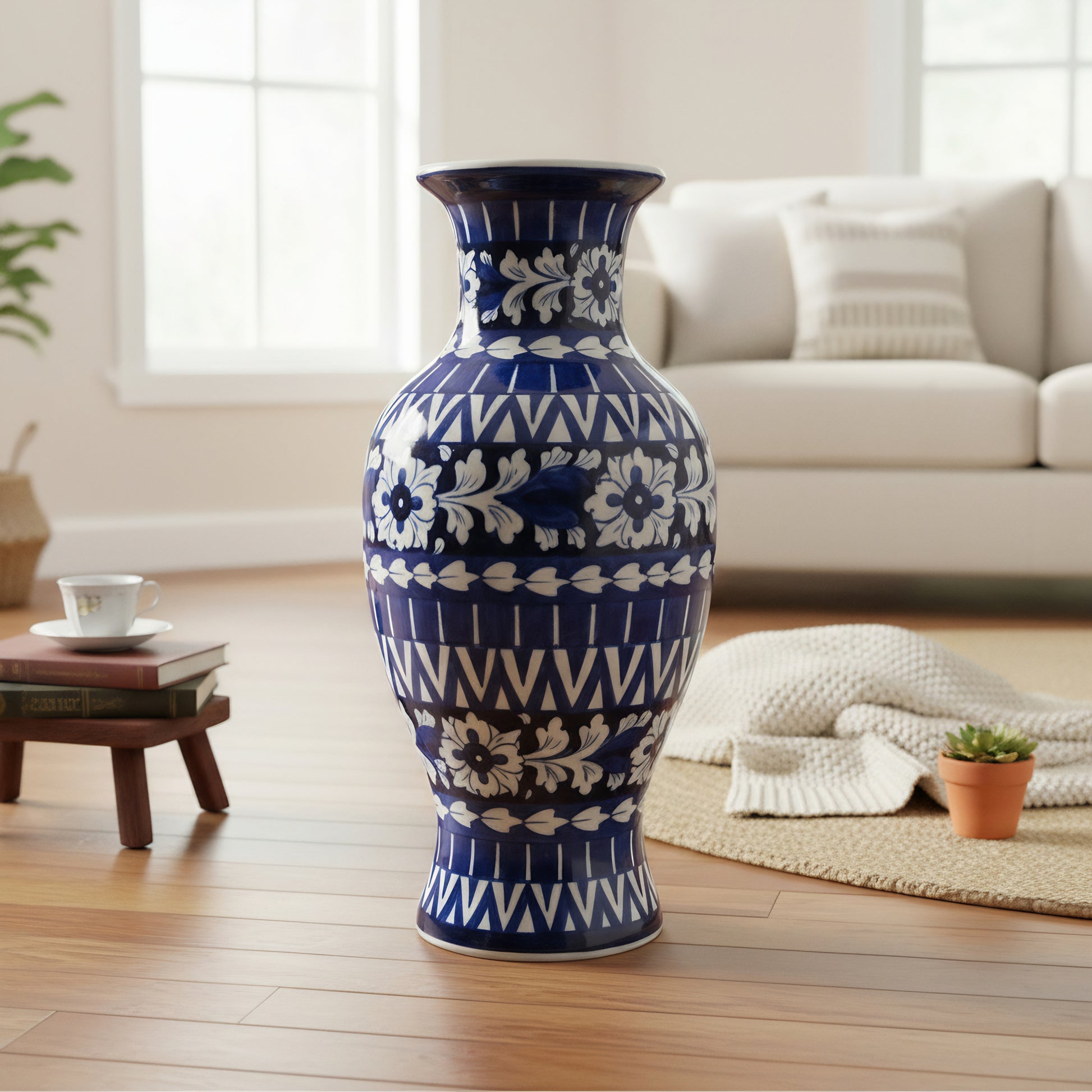 17-Inch Multani Blue Pottery Vase – Handcrafted Ceramic Statement Piece