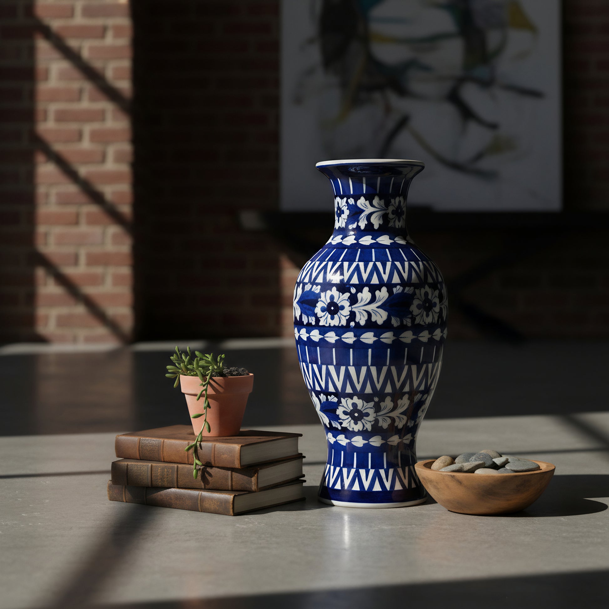 17-Inch Multani Blue Pottery Vase – Handcrafted Ceramic Statement Piece
