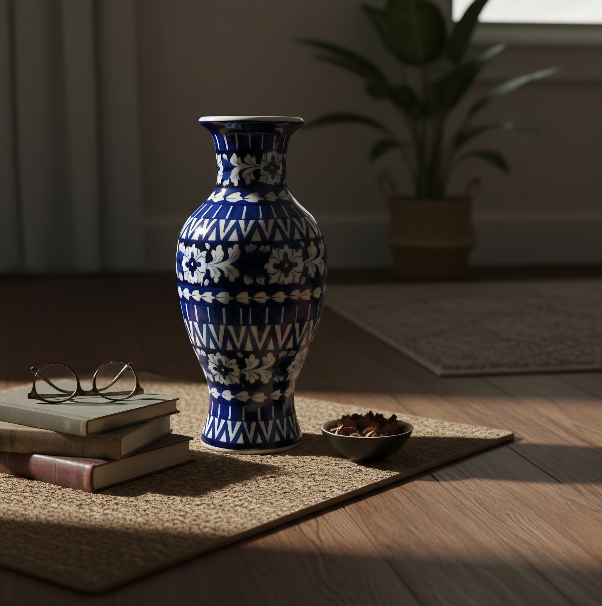 Ceramic floor vase displaying authentic Multani blue pottery heritage — Craftan