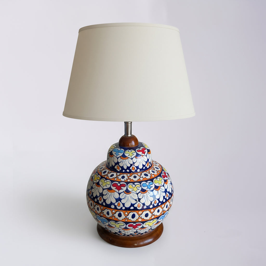 Handcrafted Multicolor Floral Blue Pottery Table Lamp – 16 Inch