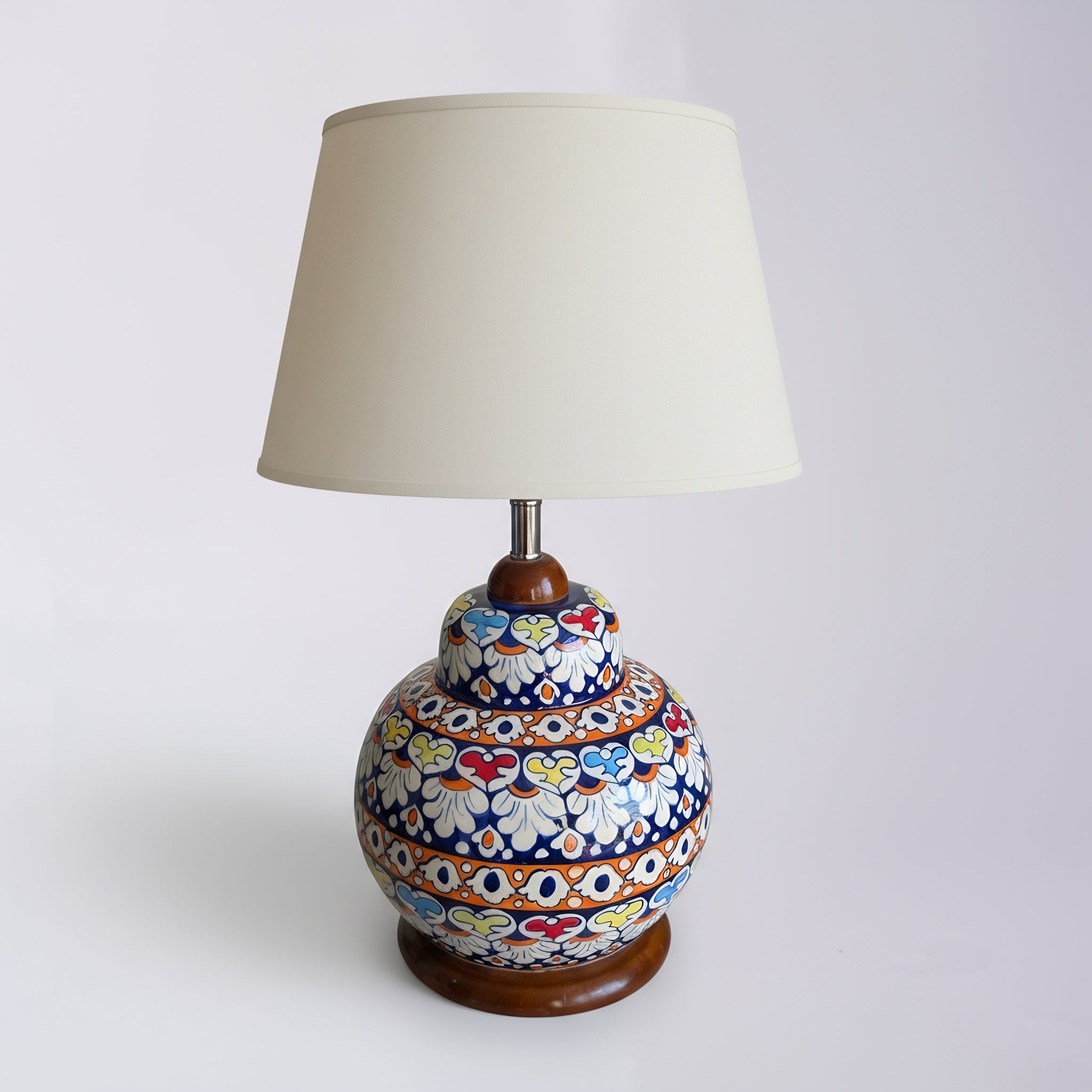 Handcrafted Multicolor Floral Blue Pottery Table Lamp – 16 Inch