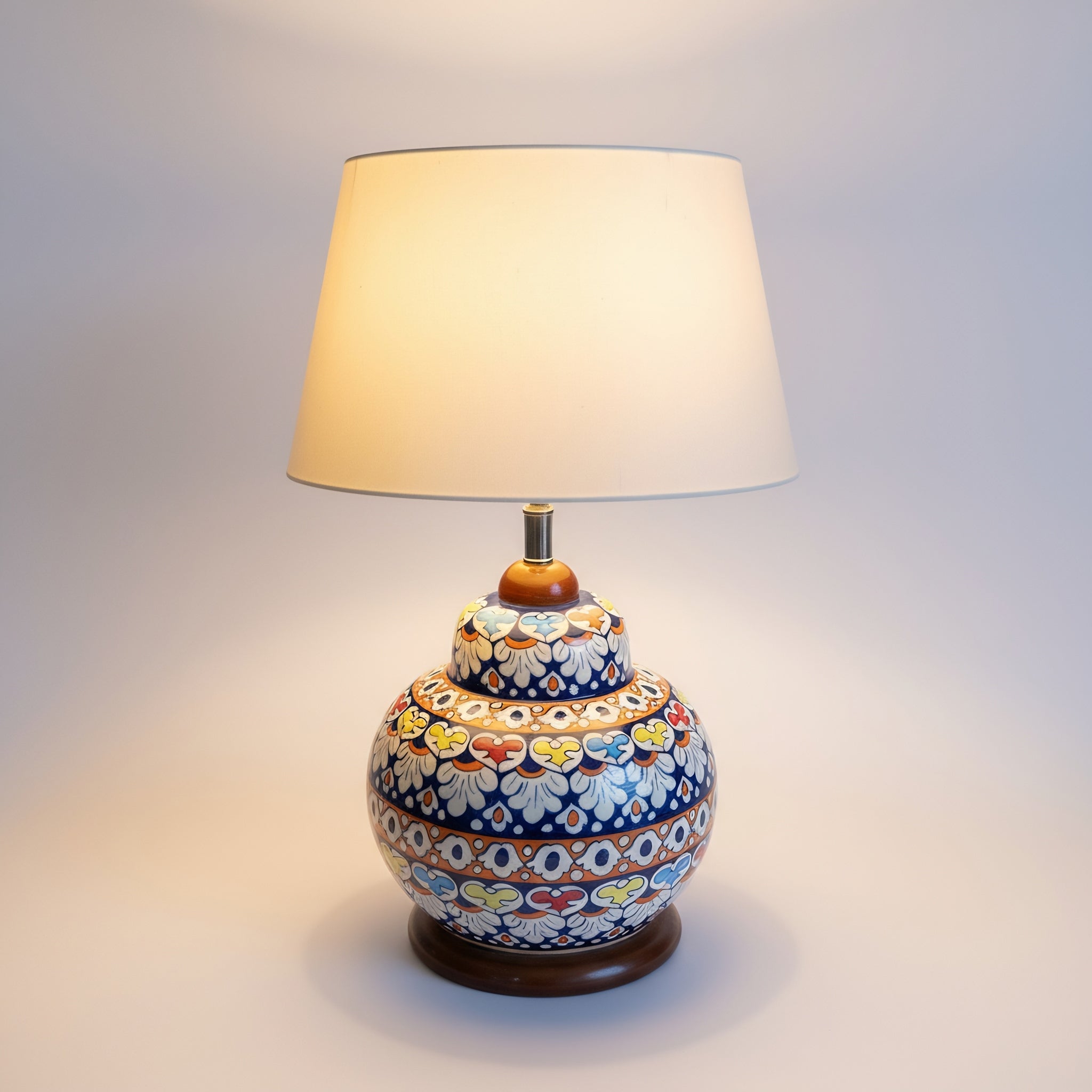 Handcrafted Multicolor Floral Blue Pottery Table Lamp – 16 Inch