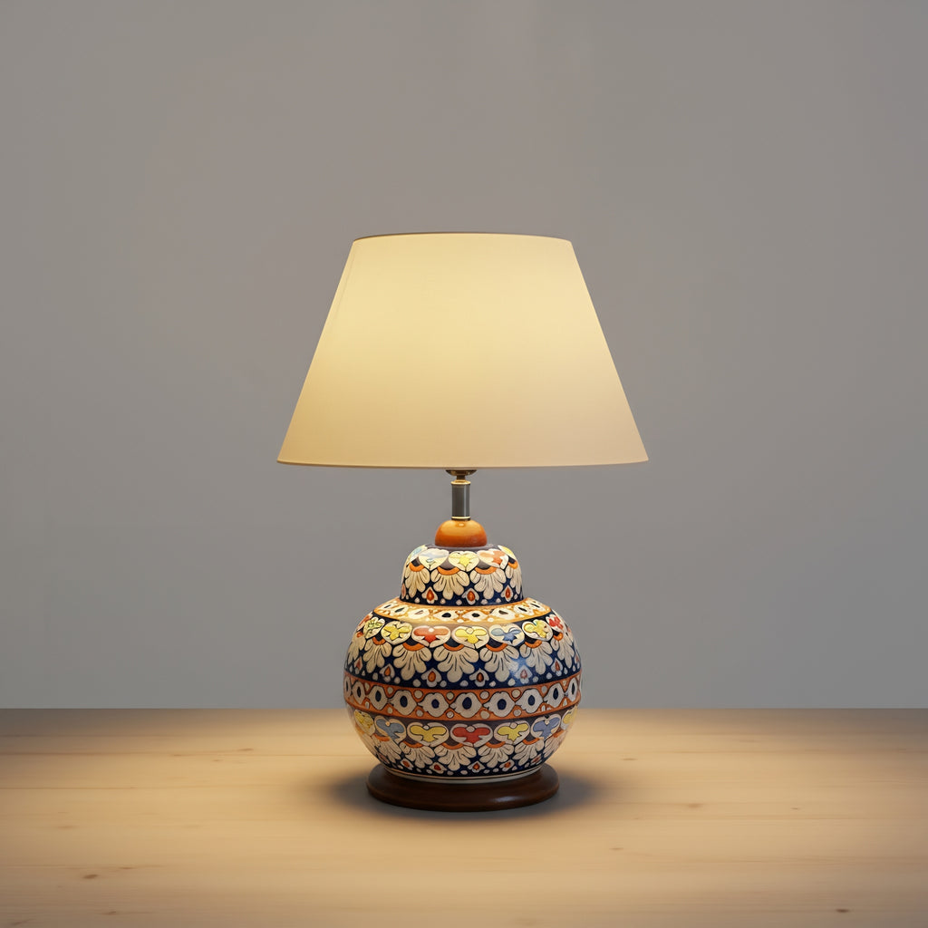 Handcrafted Multicolor Floral Blue Pottery Table Lamp – 16 Inch