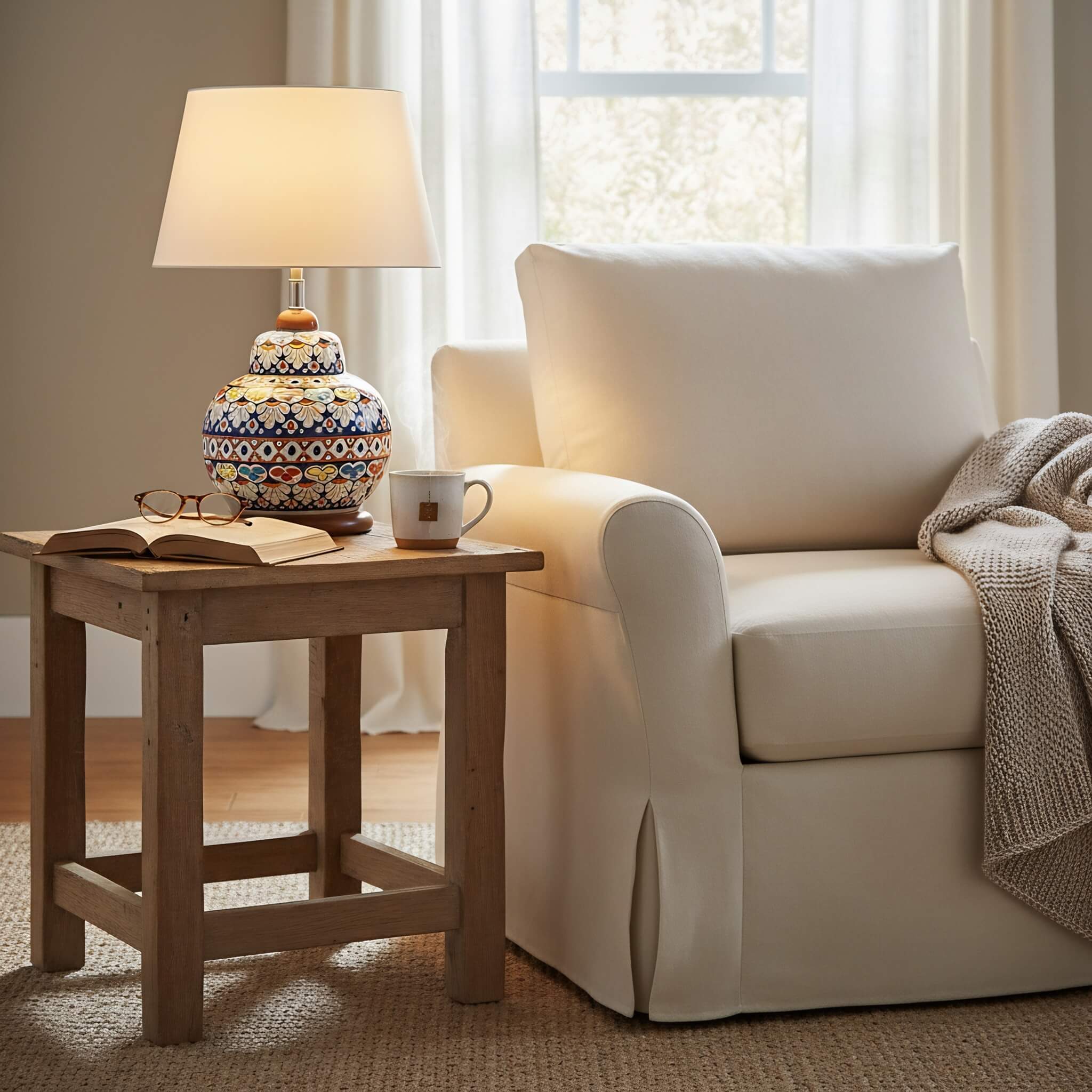 Handcrafted Multicolor Floral Blue Pottery Table Lamp – 16 Inch