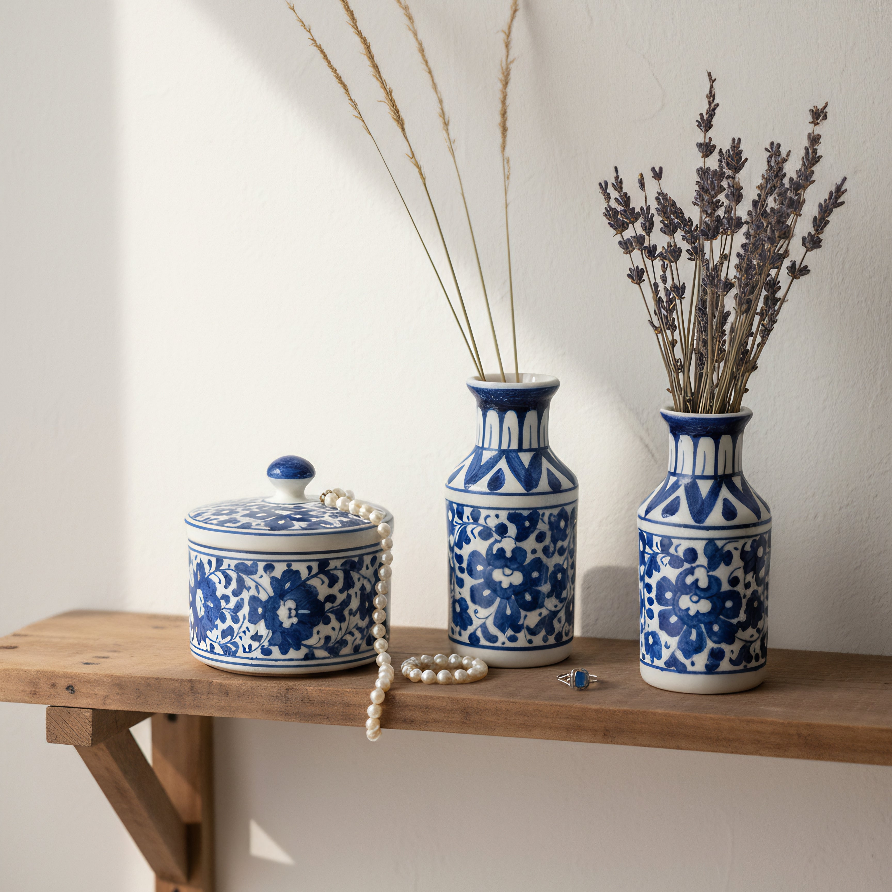 Mini Ceramic Vase Pair – Floral Motif