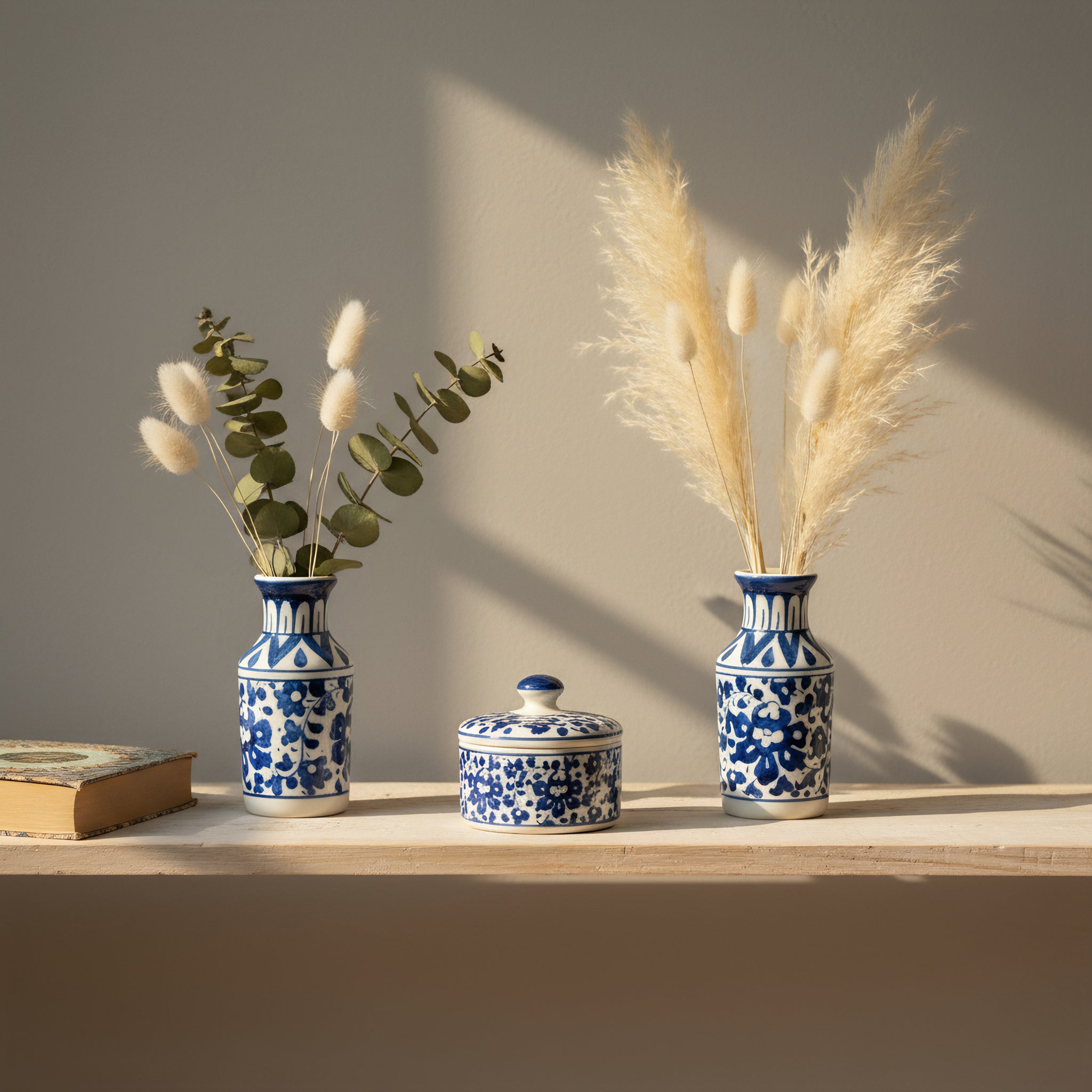 Mini Ceramic Vase Pair – Floral Motif