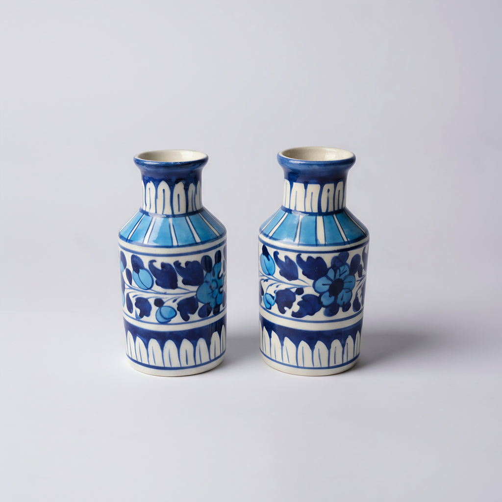 Mini Ceramic Blue Pottery Vase Pair