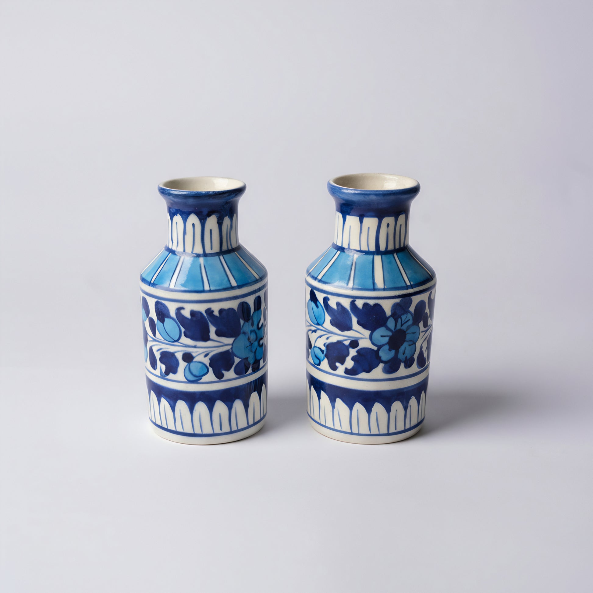 Mini Ceramic Blue Pottery Vase Pair