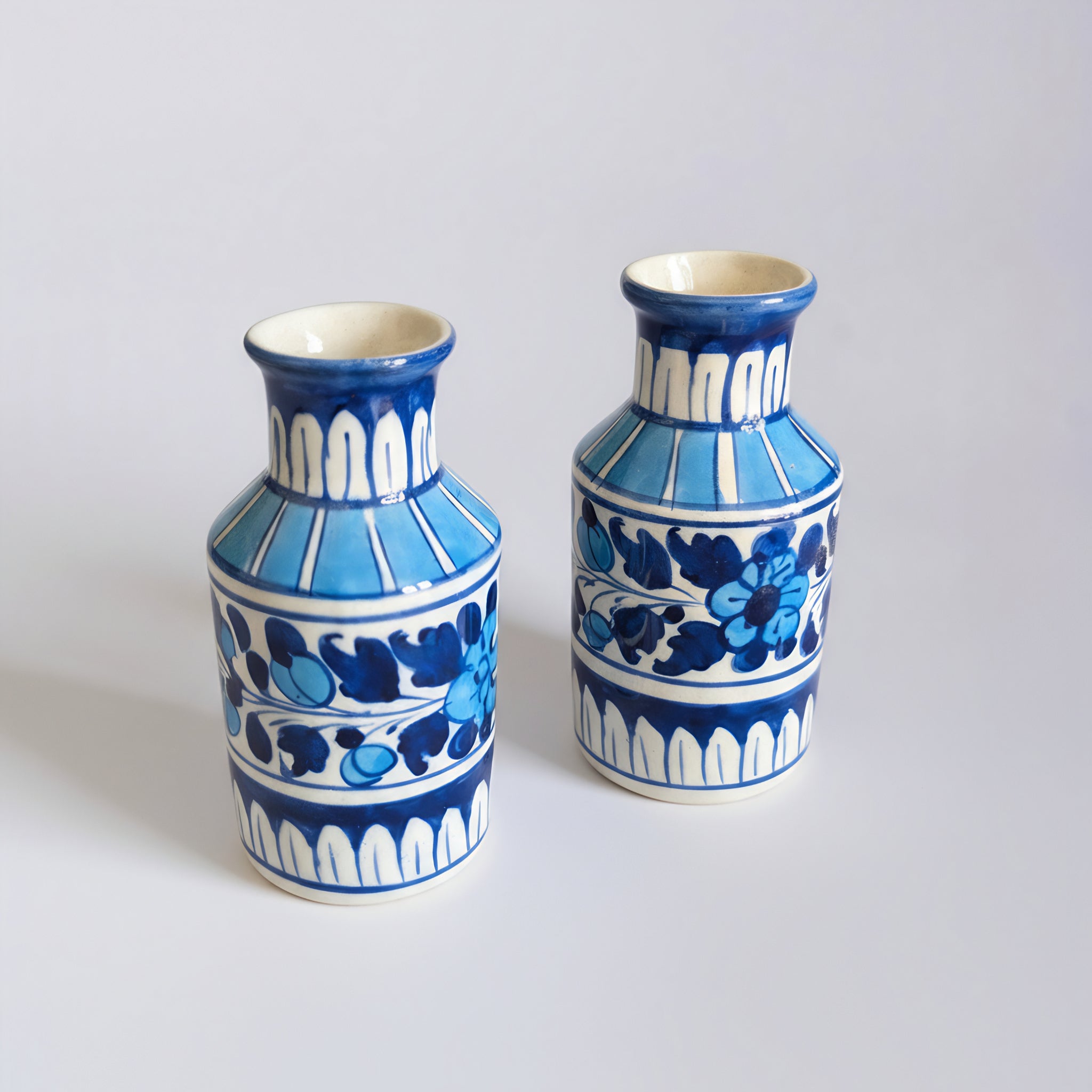 Mini Ceramic Blue Pottery Vase Pair