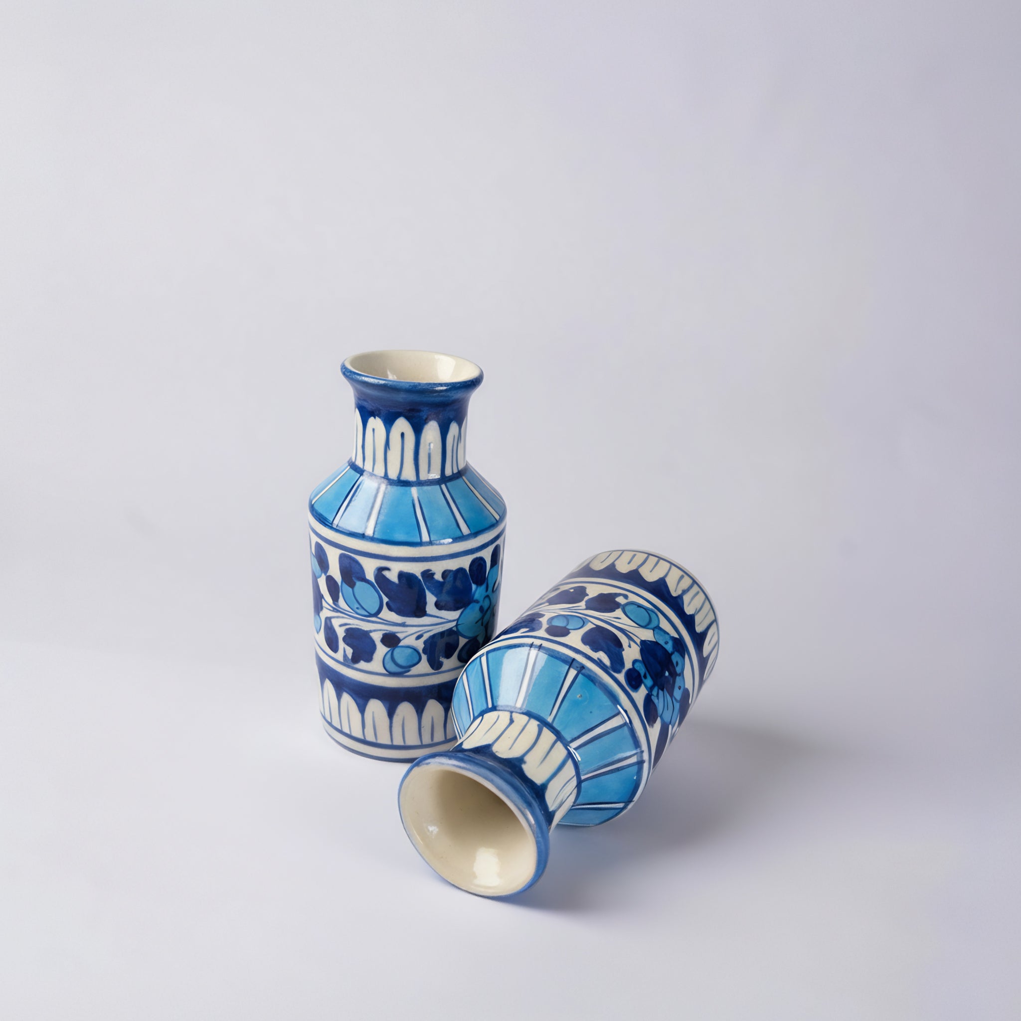 Mini Ceramic Blue Pottery Vase Pair
