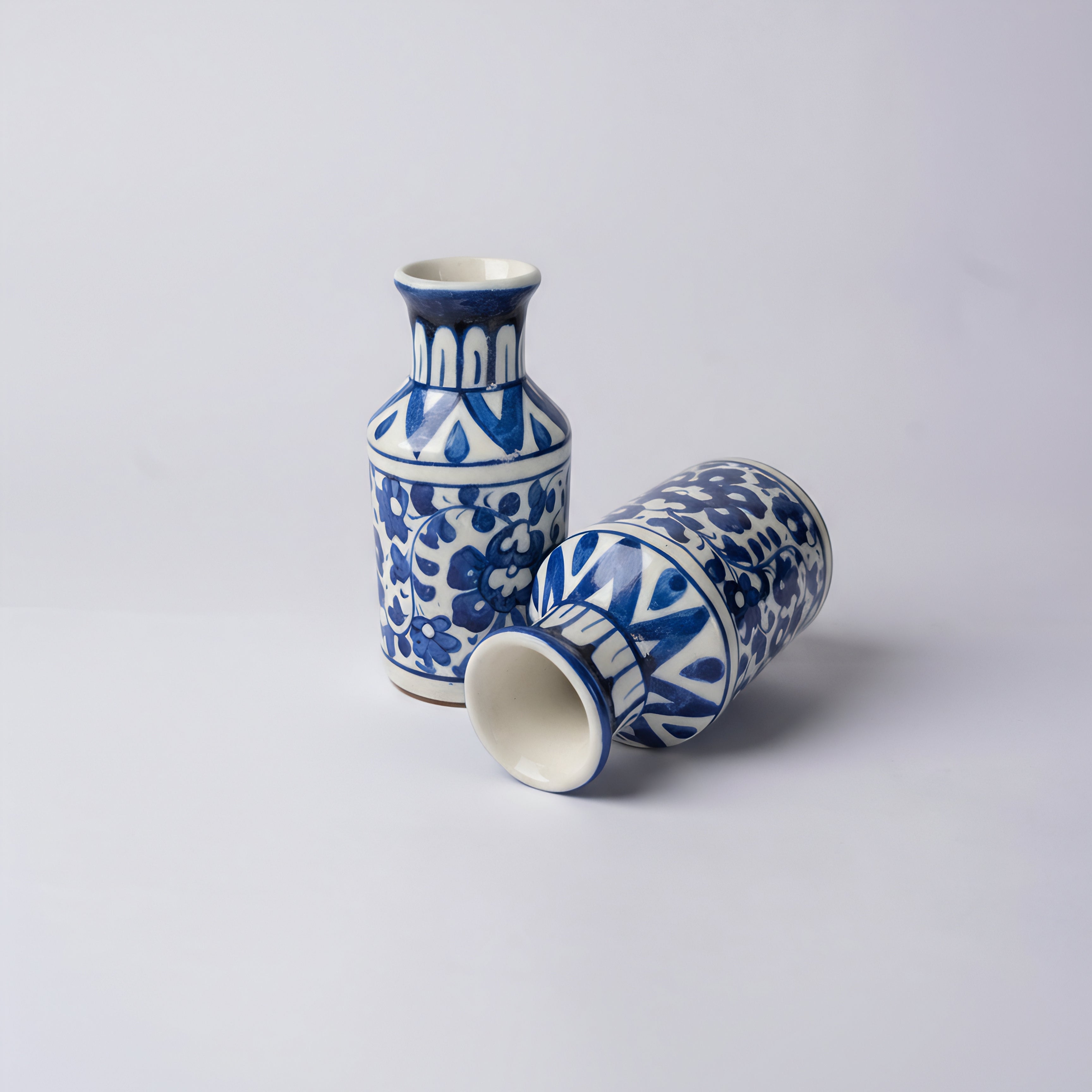 Mini Ceramic Vase Pair – Floral Motif