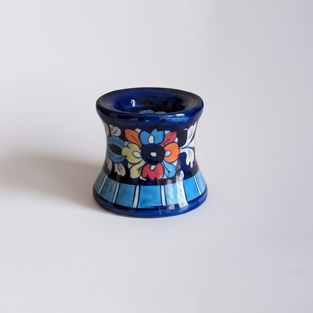 Multicolor Handmade Blue Pottery Ceramic Candle Stand – 3 Inch
