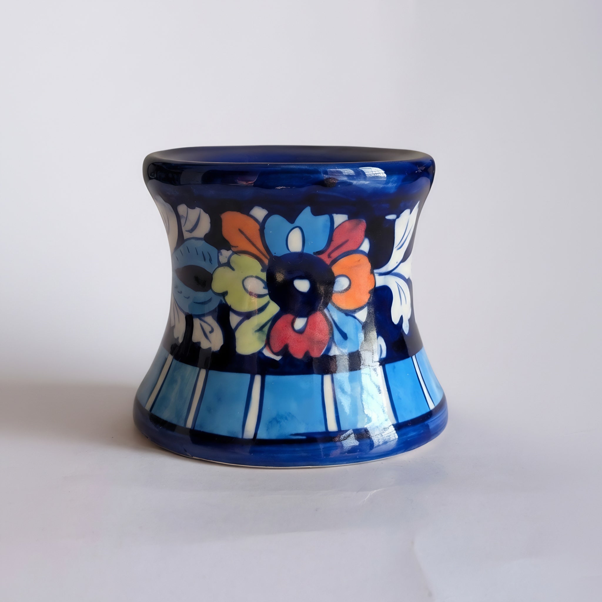 Multicolor Handmade Blue Pottery Ceramic Candle Stand – 3 Inch