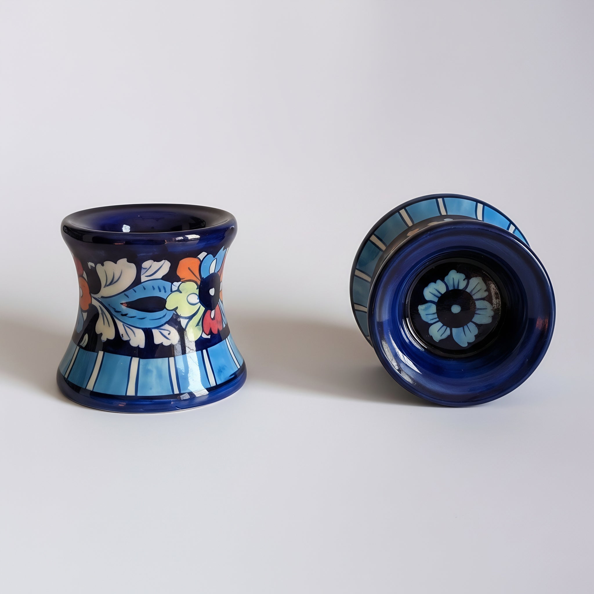 Multicolor Handmade Blue Pottery Ceramic Candle Stand – 3 Inch