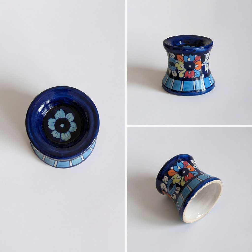 Multicolor Handmade Blue Pottery Ceramic Candle Stand – 3 Inch