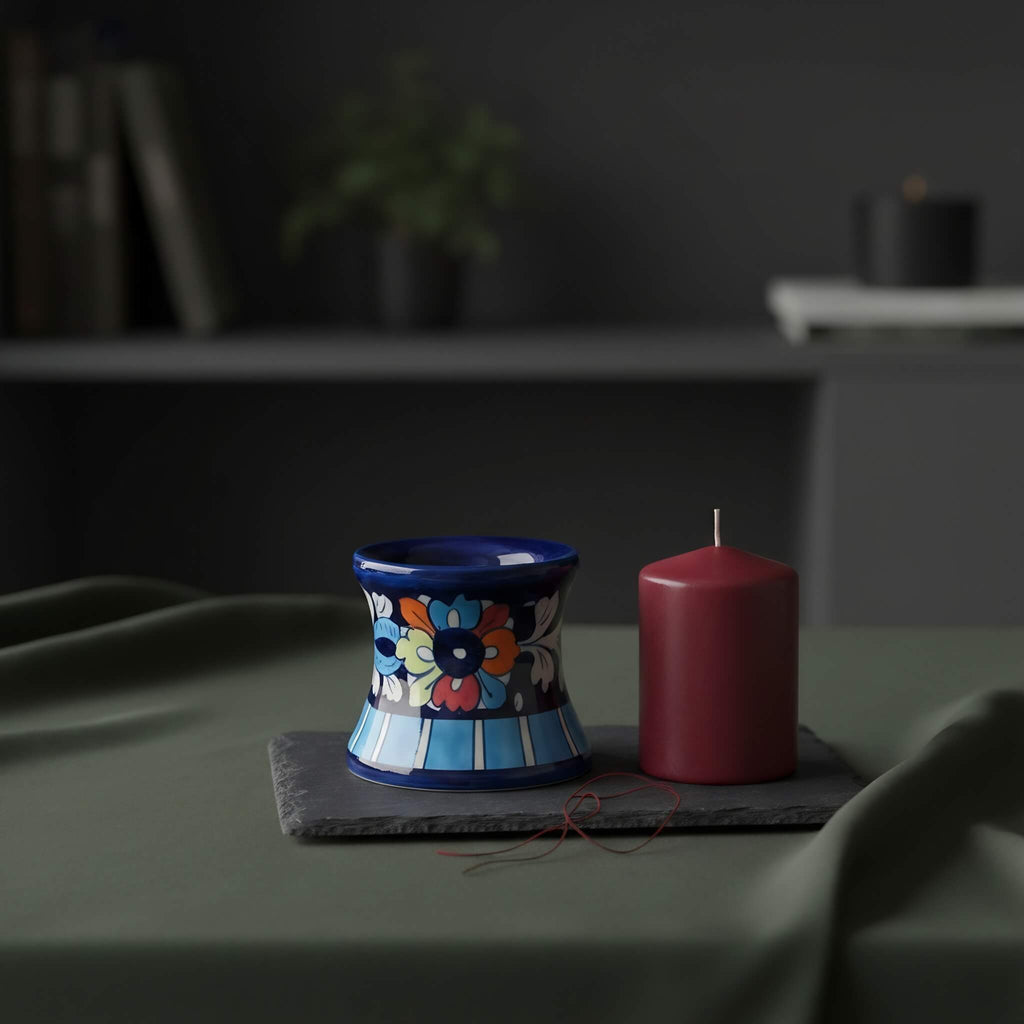 Multicolor Handmade Blue Pottery Ceramic Candle Stand – 3 Inch