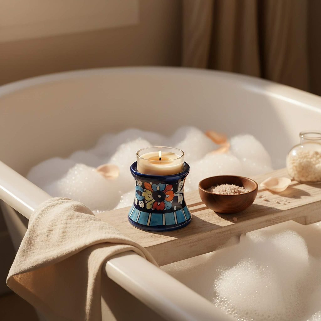 Multicolor Handmade Blue Pottery Ceramic Candle Stand – 3 Inch