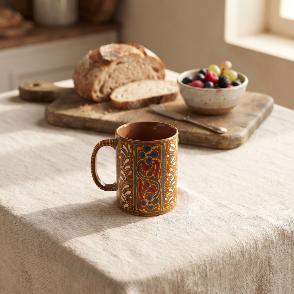 Caramel Swati Hand-Painted Ceramic Mug - 300 ml Cobalt Blossom Mug