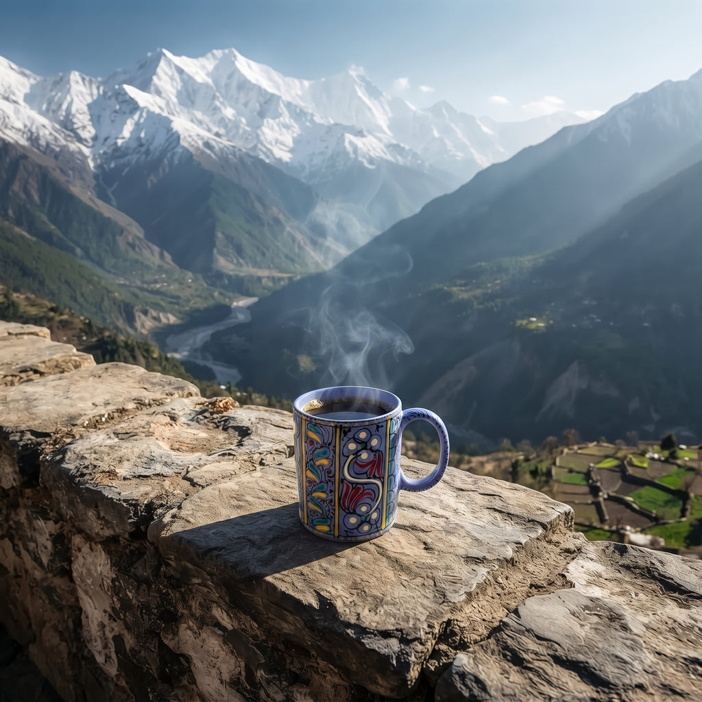 Periwinkle Swati Hand-Painted Ceramic Mug - 300 ml Floral Panel Mug