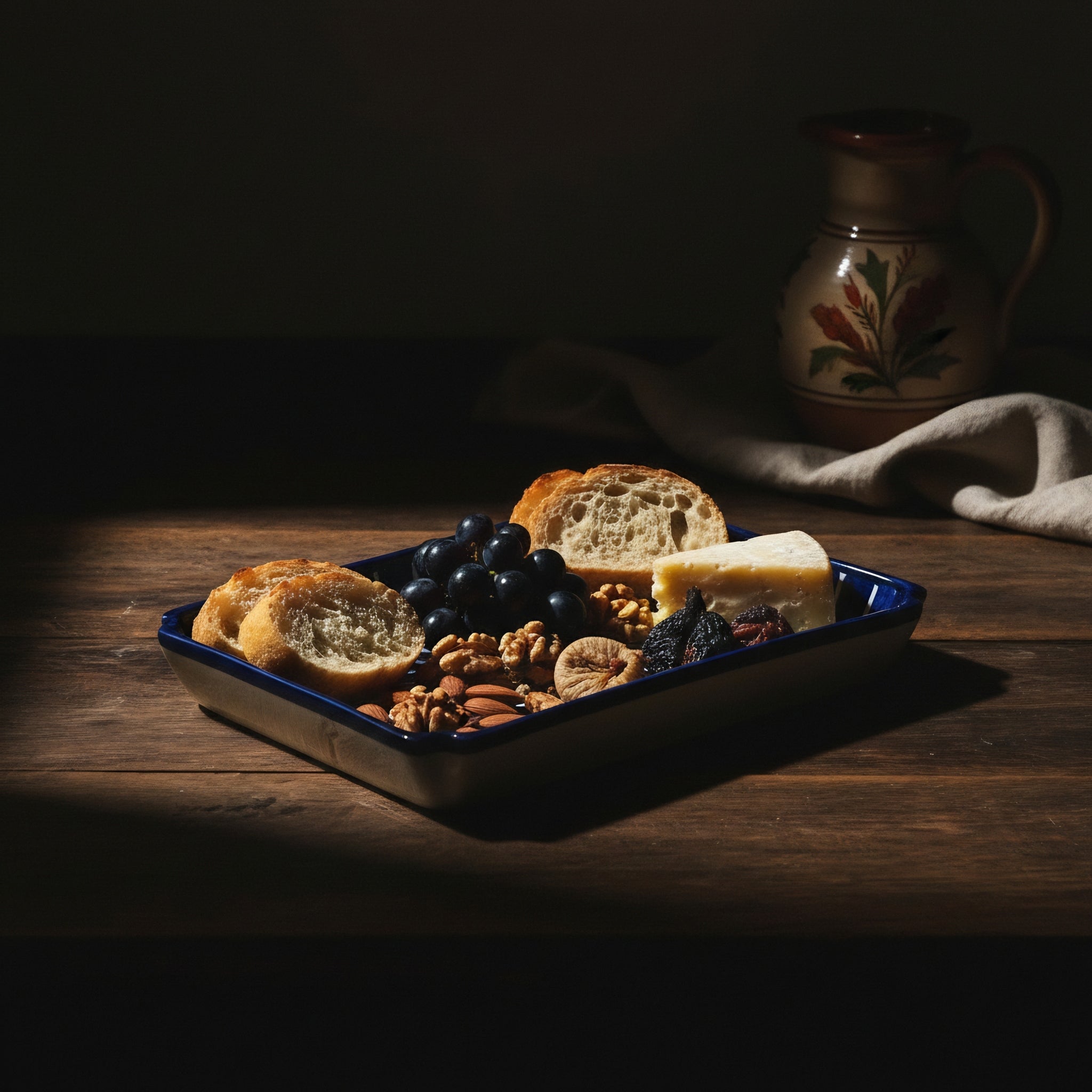 Blue Pottery Geometric Floral Rectangular Serving Dish – 10x7 Inch