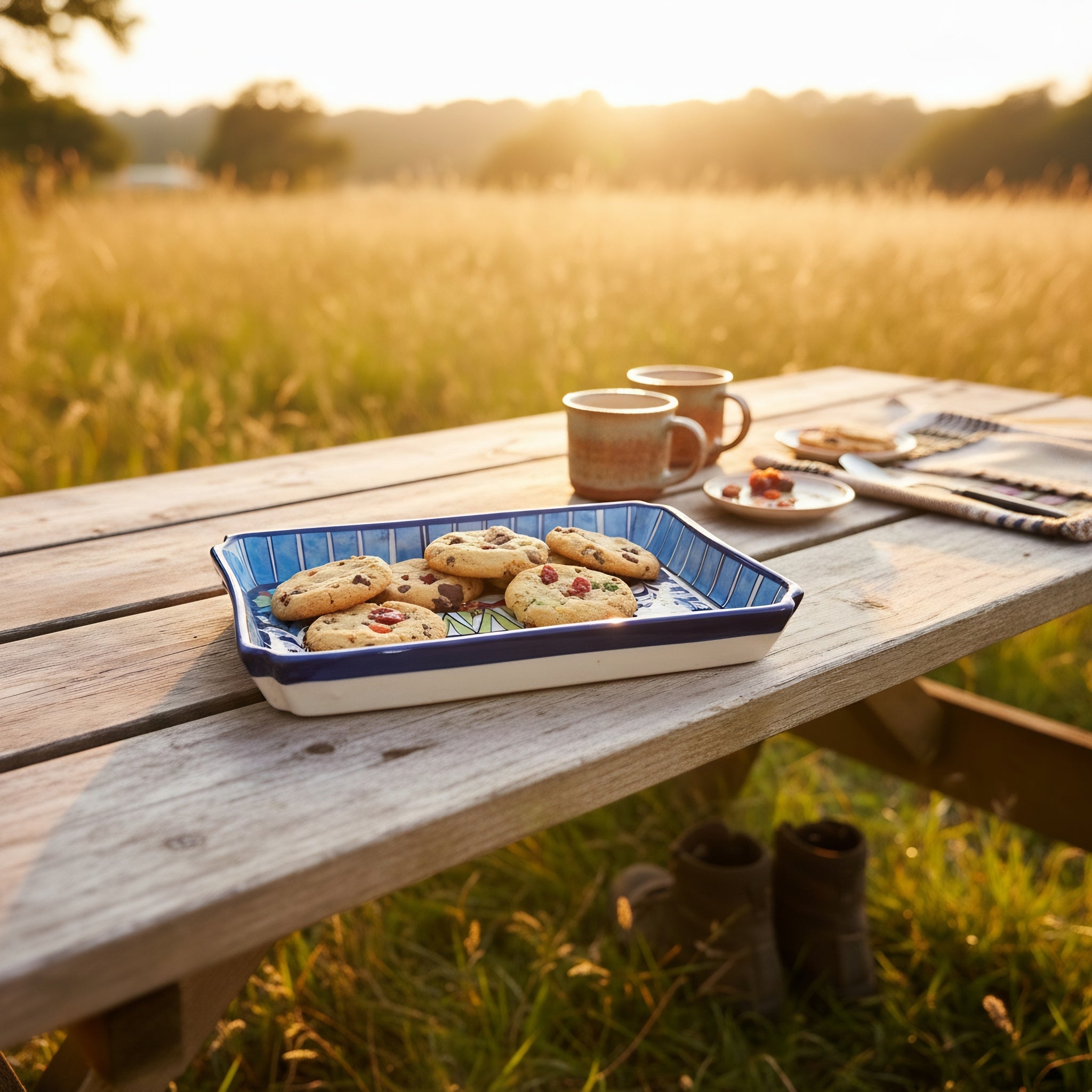 Multicolor Ceramic Blue Pottery Rectangular Serving Dish – 10x7 Inch