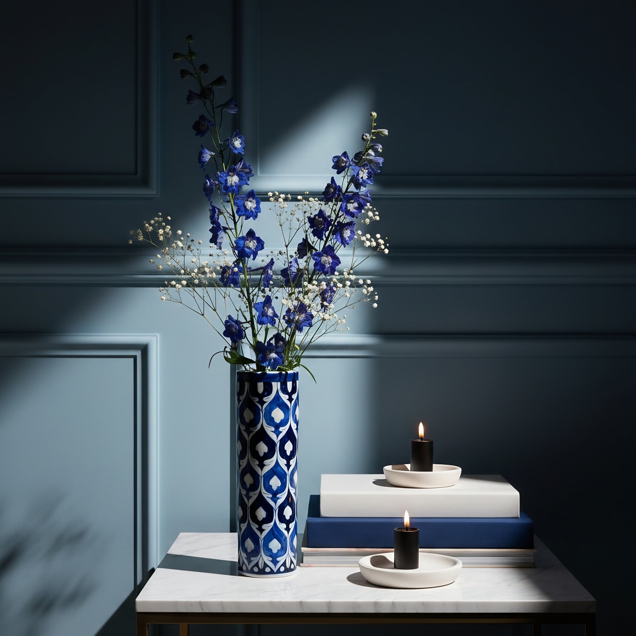 Pakistani ceramic vase base view showing handmade blue pottery artisan work